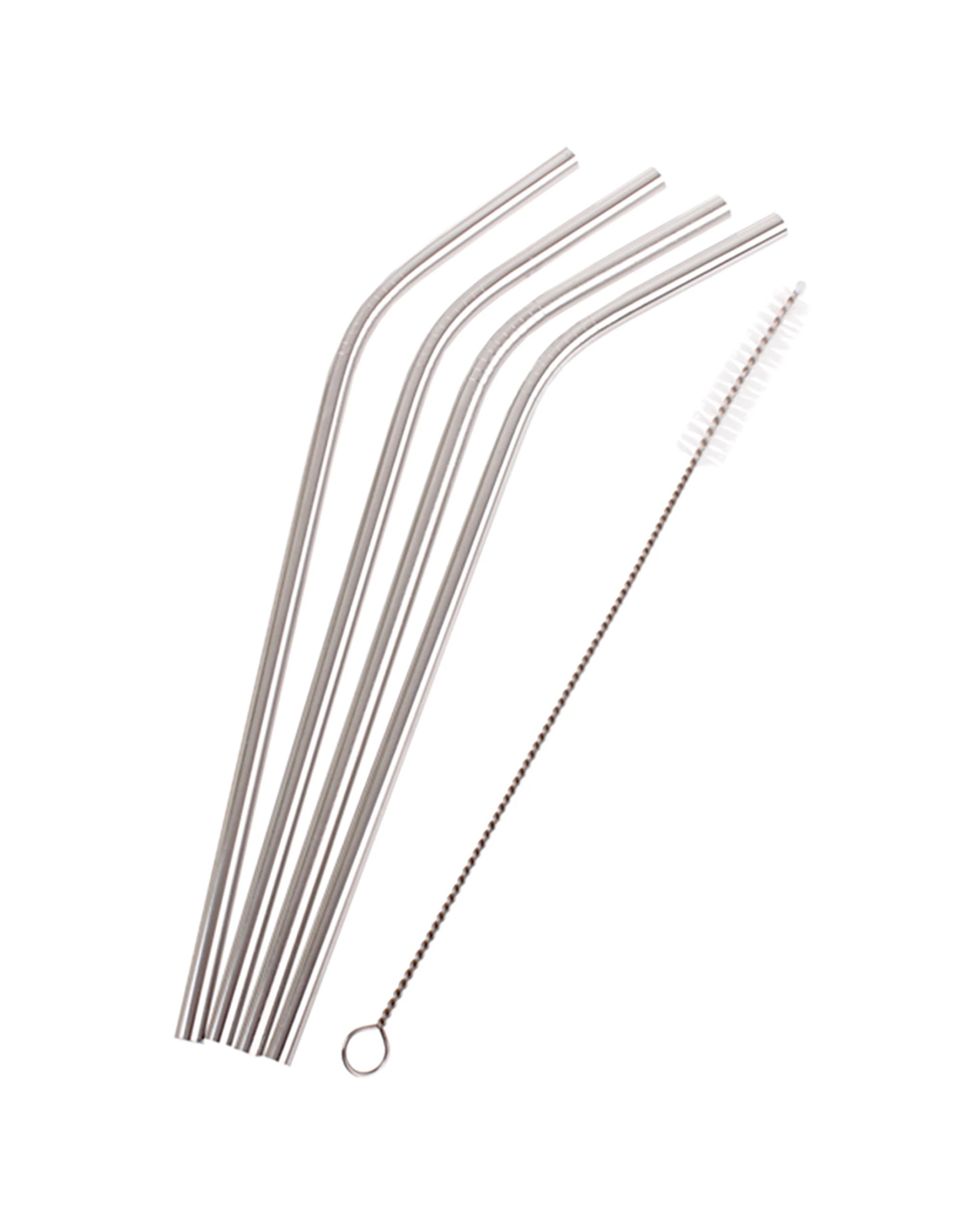 1 Appetito 4pc Stainless Steel Bent Drinking Straws With Brush - Metallic, 1 of 2
