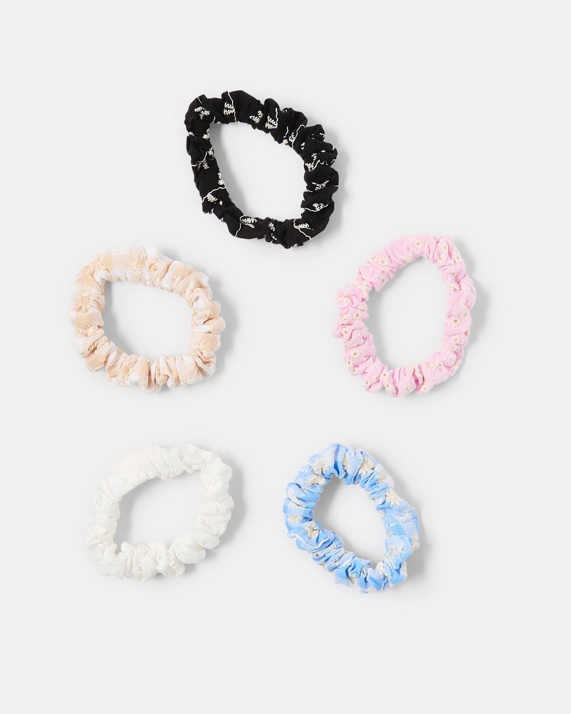 2 5 Pack Embroidered Mini Flower Hair Scrunchies, 2 of 5