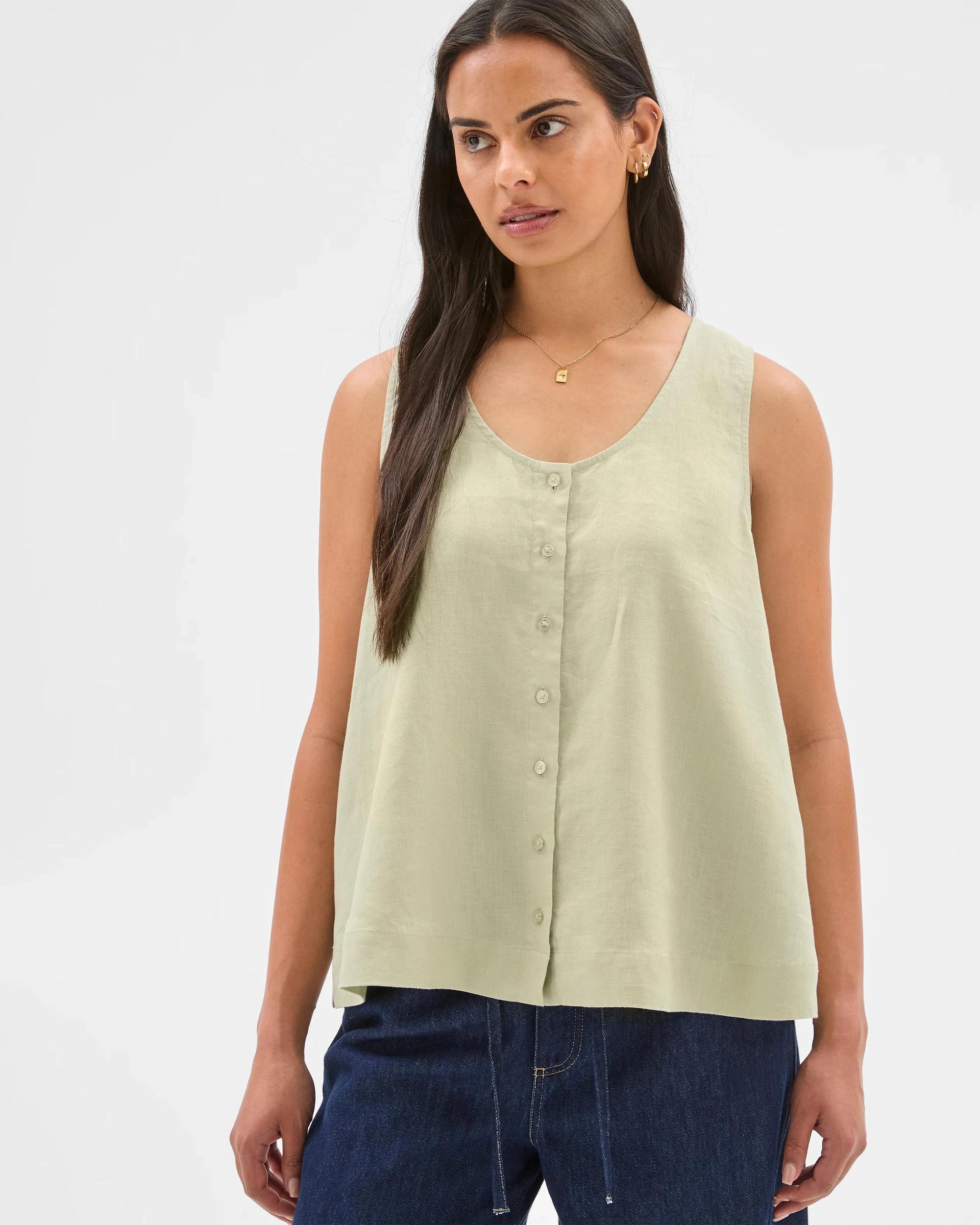 3 Target European Linen Button Front Tank Top ALOE, 3 of 7