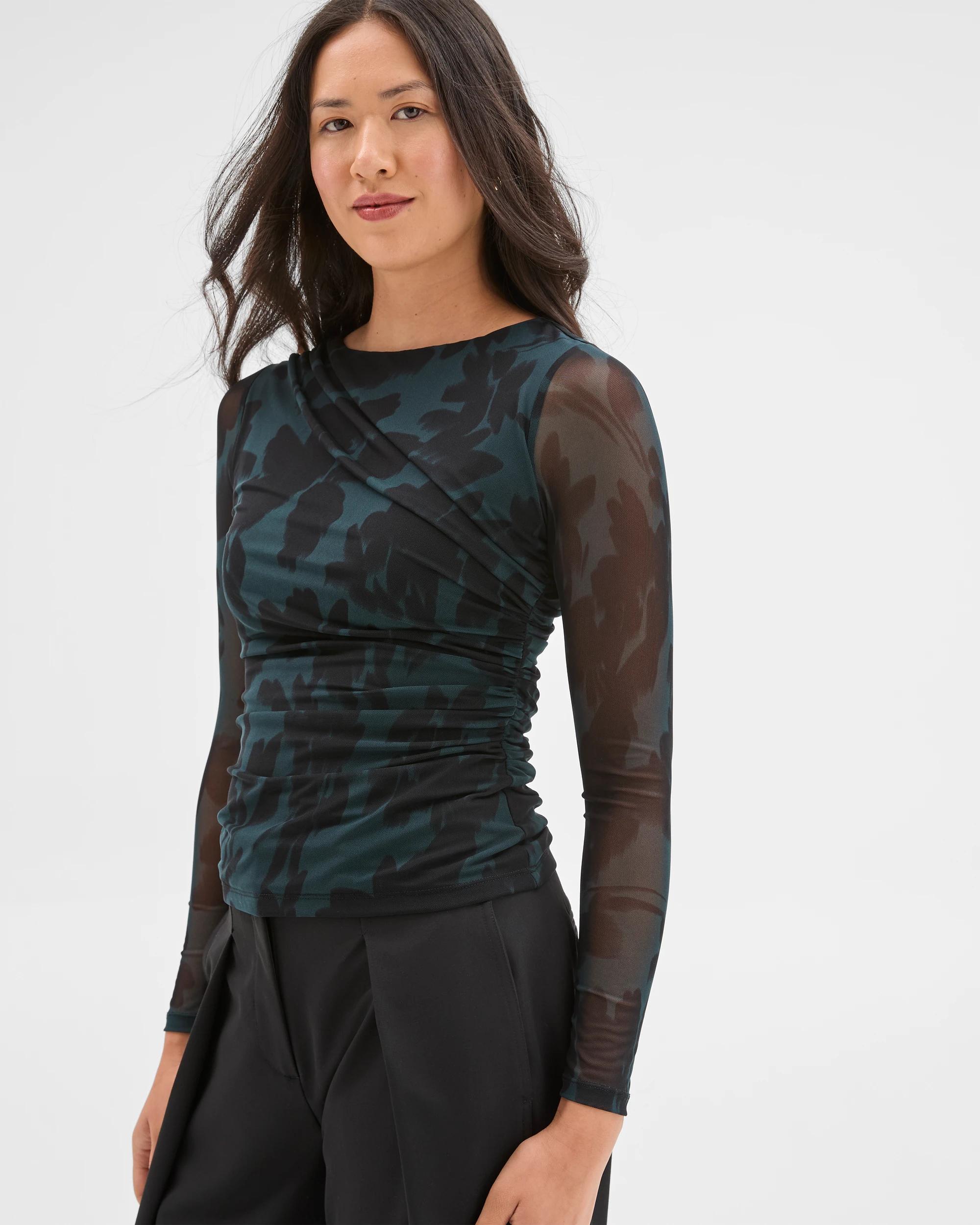 4 Preview Long Sleeve Mesh Top FLORAL BLUR, 4 of 7