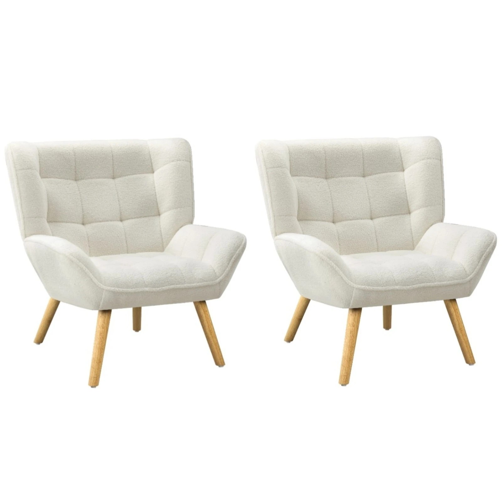 1 Oikiture 2x Armchair Accent Chairs Sofa Lounge Sherpa Upholstered Tub - White, 1 of 10