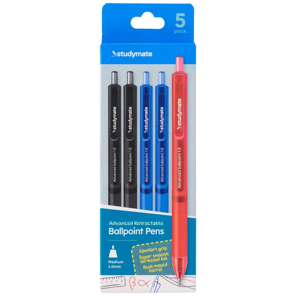 1 Studymate Semi-Gel Retractable Ballpoint Pen Assorted 5 Pack, 1 of 6