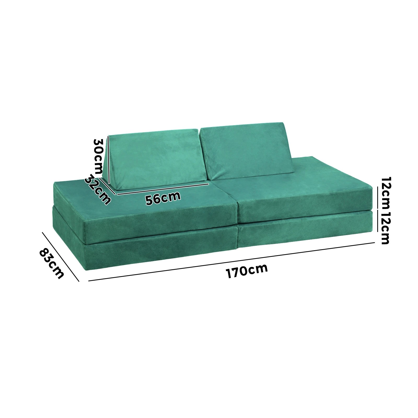 2 Oikiture 4Pcs Kids Play Couch Modular Lounge Cushion Convertible Playset - Green, 2 of 8