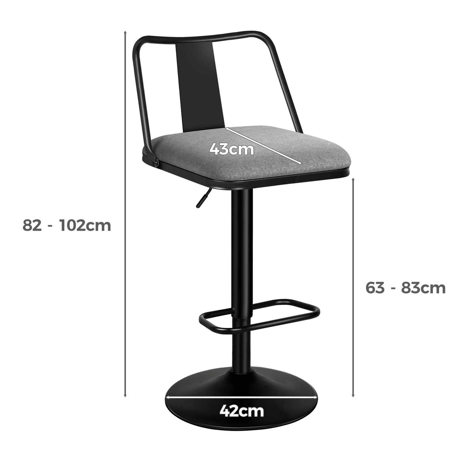 8 Alfordson 4x Bar Stools Gas Lift Fabric Bar Chairs Kitchen Swivel Gloria - Grey, 8 of 10