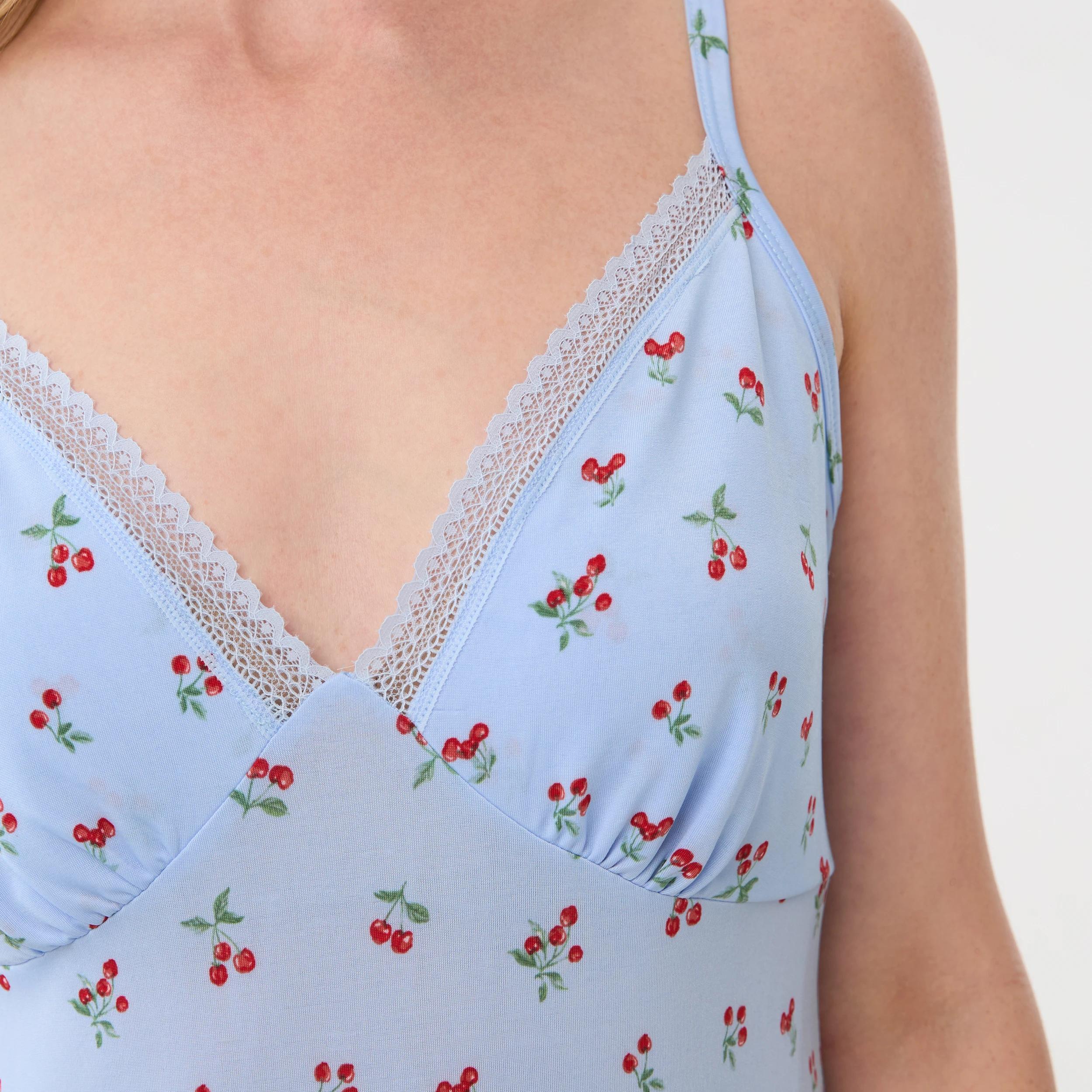 5 Printed Lace Trim Chemise CHERRIES WINDY BLUE, 5 of 5