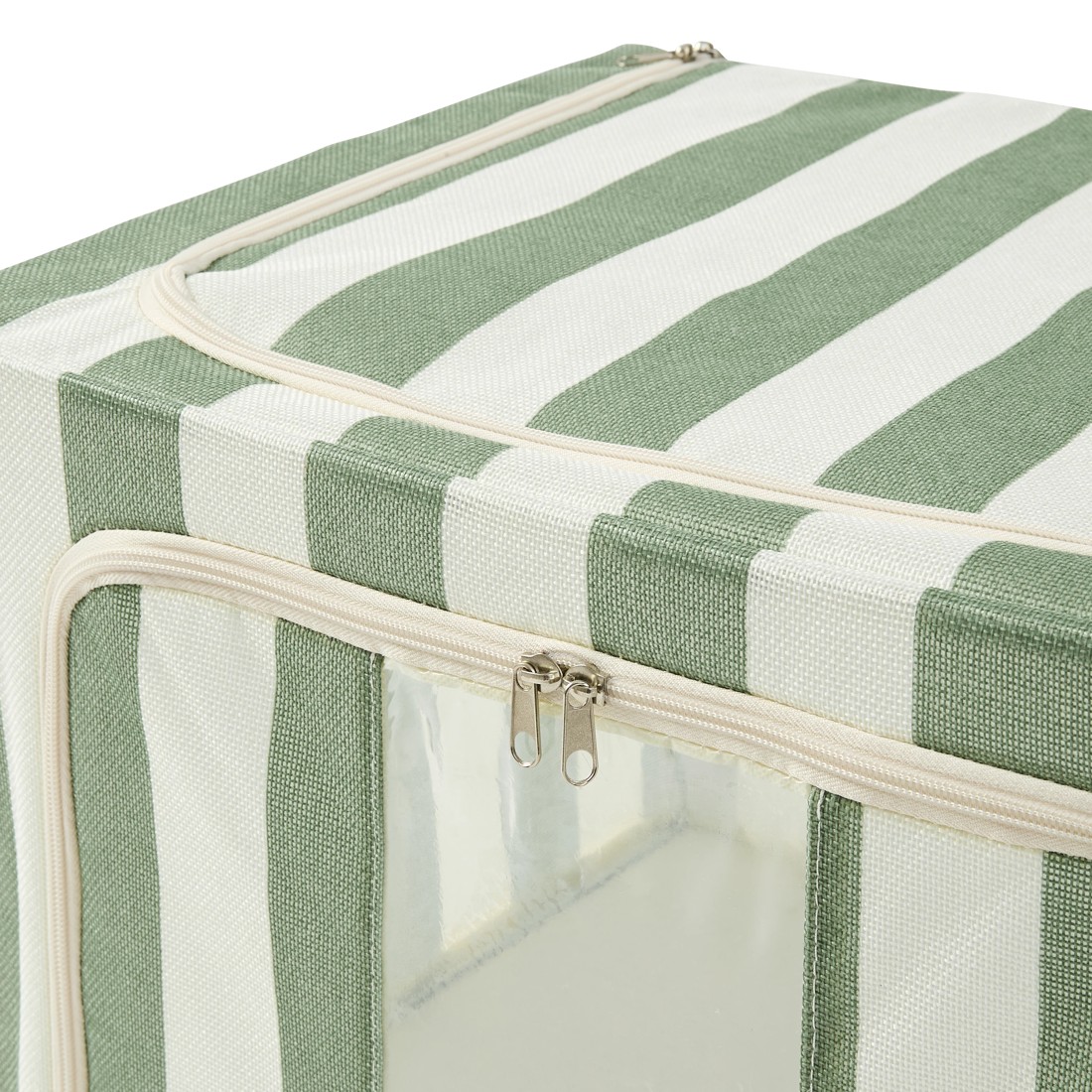 8 Linen Look Collapsible Box with Window - Large, Green Stripe, 8 of 9