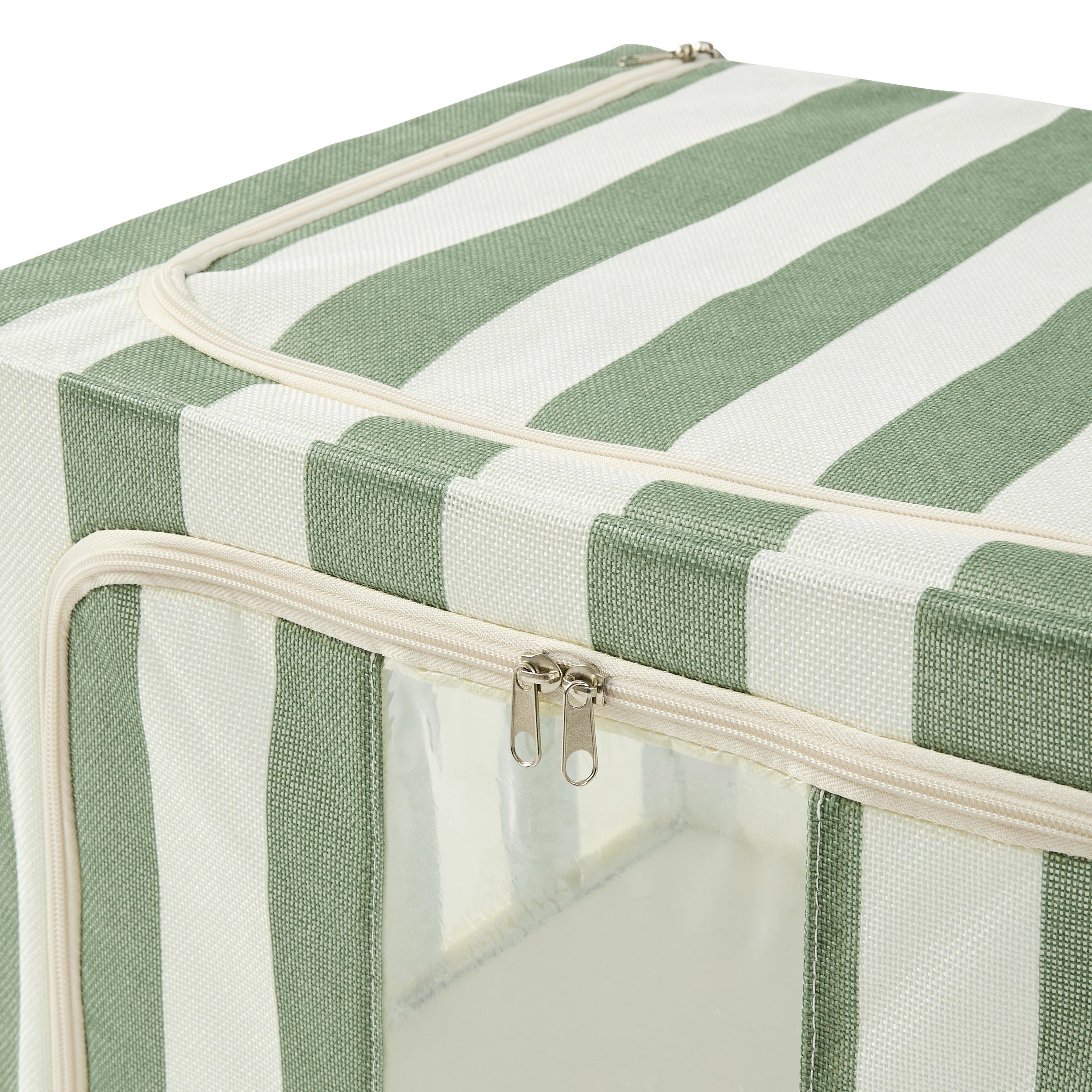 8 Linen Look Collapsible Box with Window - Large, Green Stripe, 8 of 9