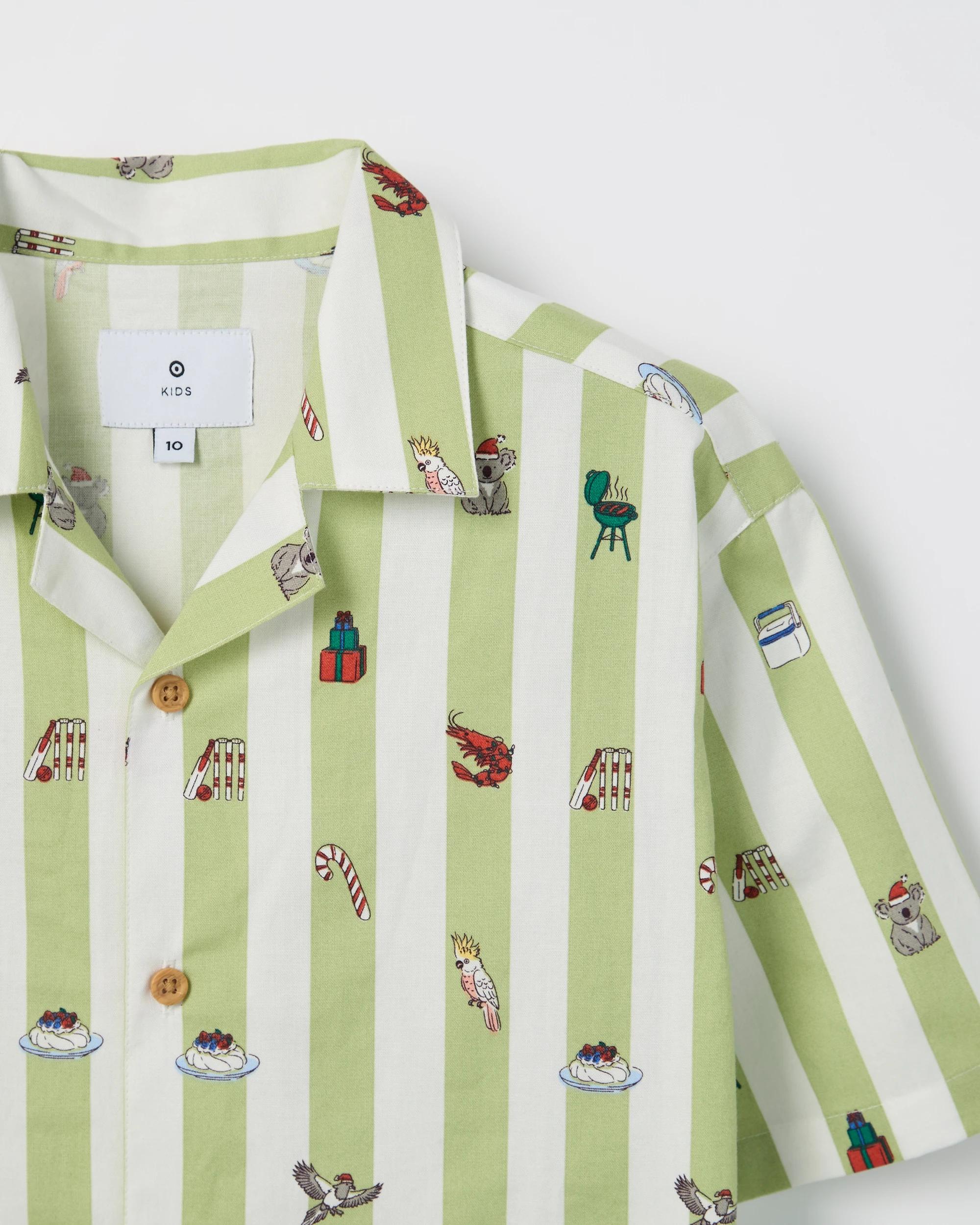 7 Target Kids Cotton Short Sleeve Christmas Shirt GREEN STRIPE, 7 of 7