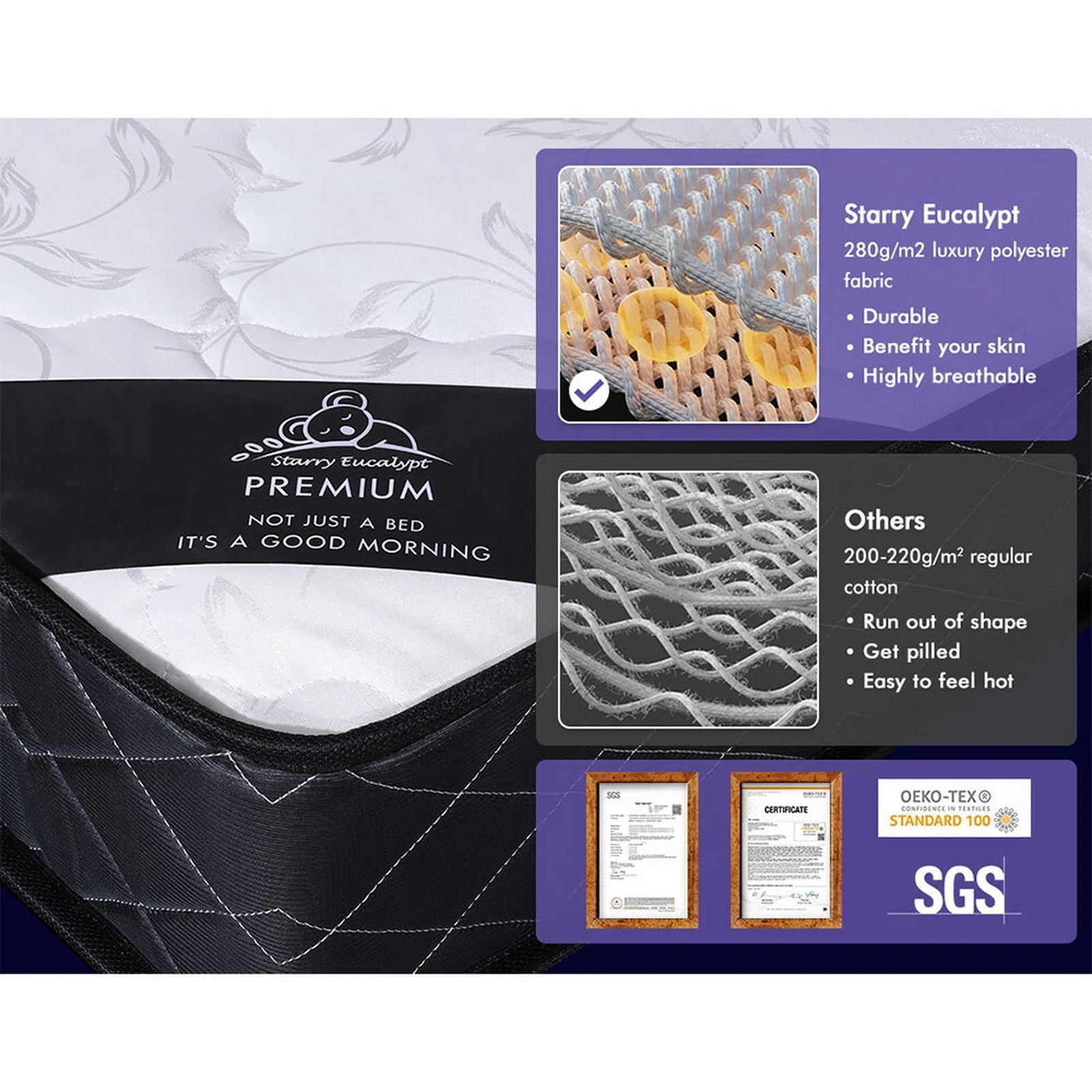 5 Starry Eucalypt Mattress Bonnell Spring Tight Top Foam 16cm Mylah - King Bed, 5 of 10