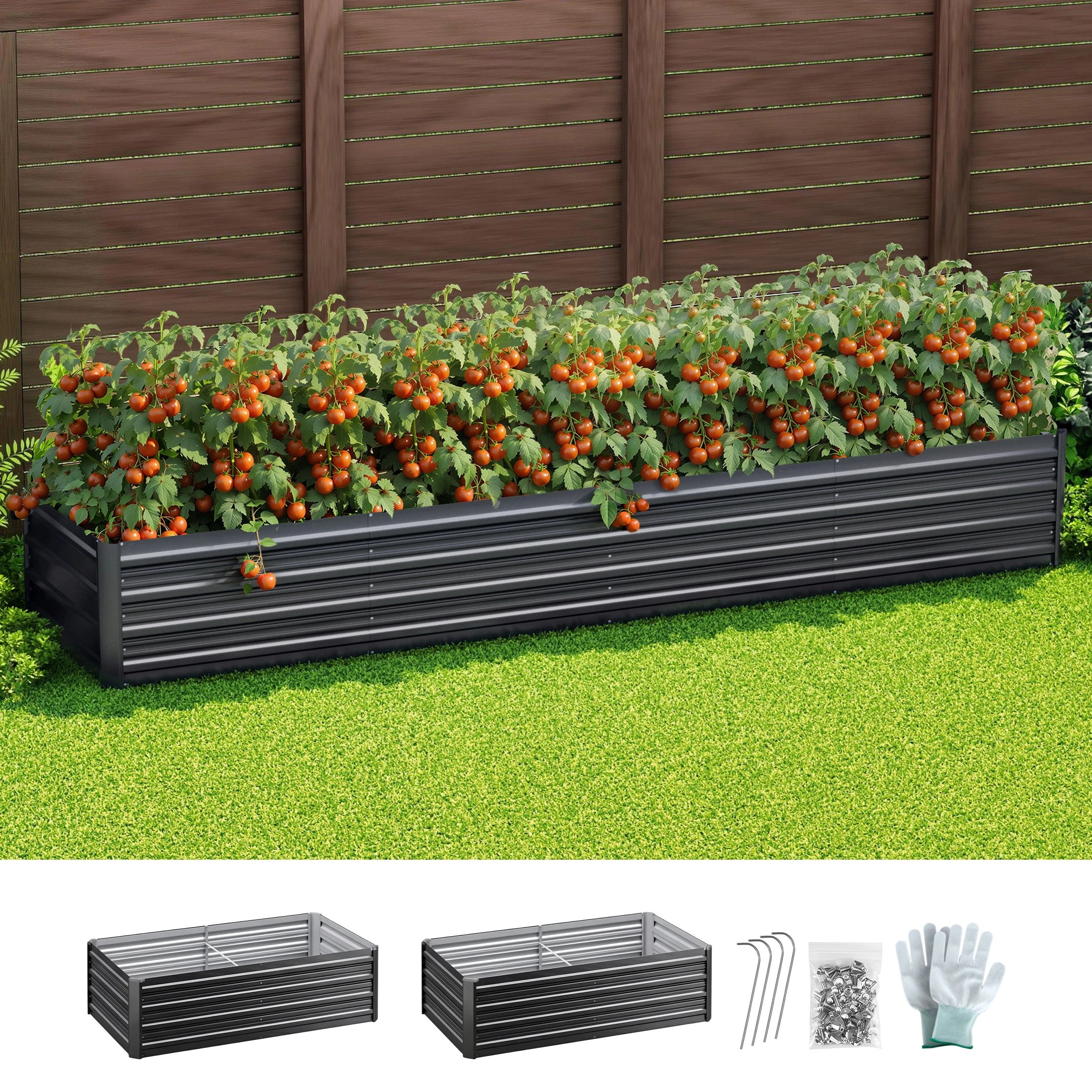 4 Green Fingers 2-in-1 Raised Garden Bed 320cm, 45cm Depth, Rust-Proof Steel, Gloves - Grey, 4 of 4