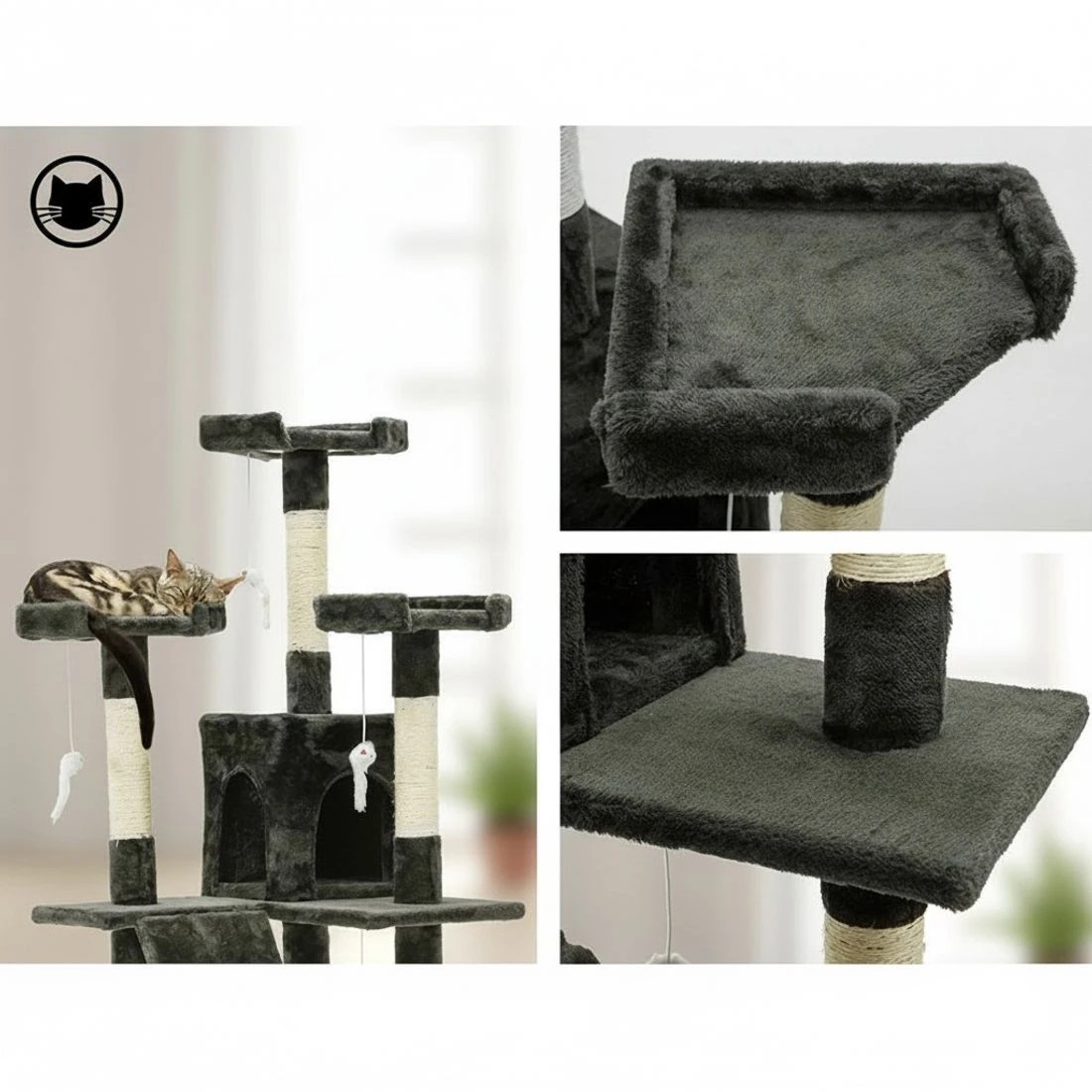 5 i.Pet Cat Tree 180cm Tower Scratching Post Scratcher Wood Condo House Toys - Grey, 5 of 7