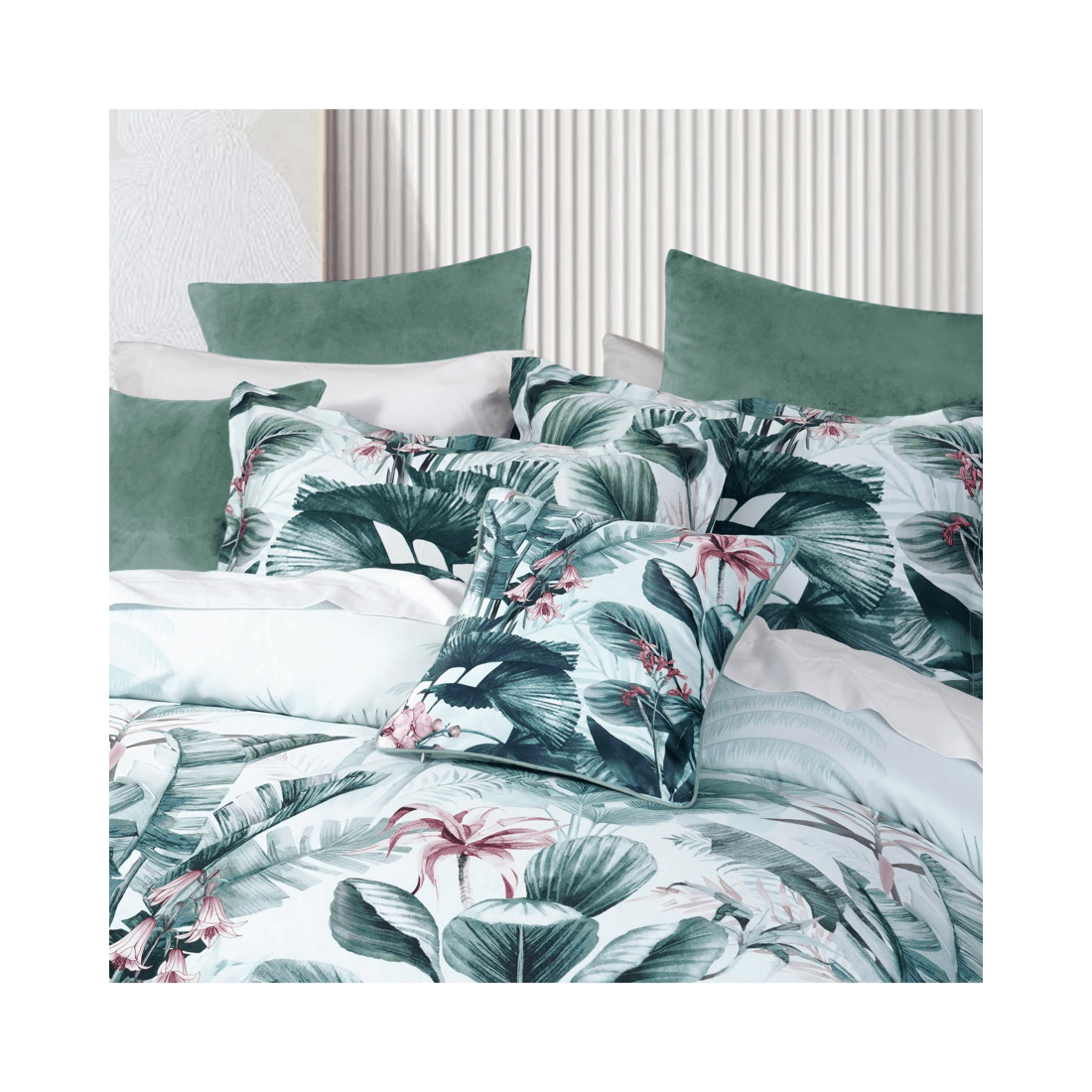 3 Bianca Bedding Abbey Green Cotton Sateen Quilt Cover Set - King (1 Quilt Cover + 2 Standard Pillowcases) - White, 3 of 5