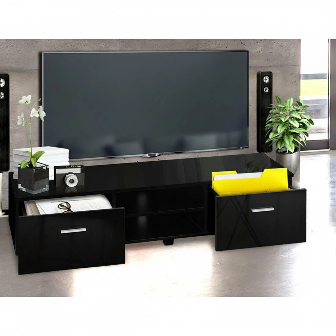 6 Artiss Entertainment Unit TV Cabinet 140cm Jim - Black, 6 of 9
