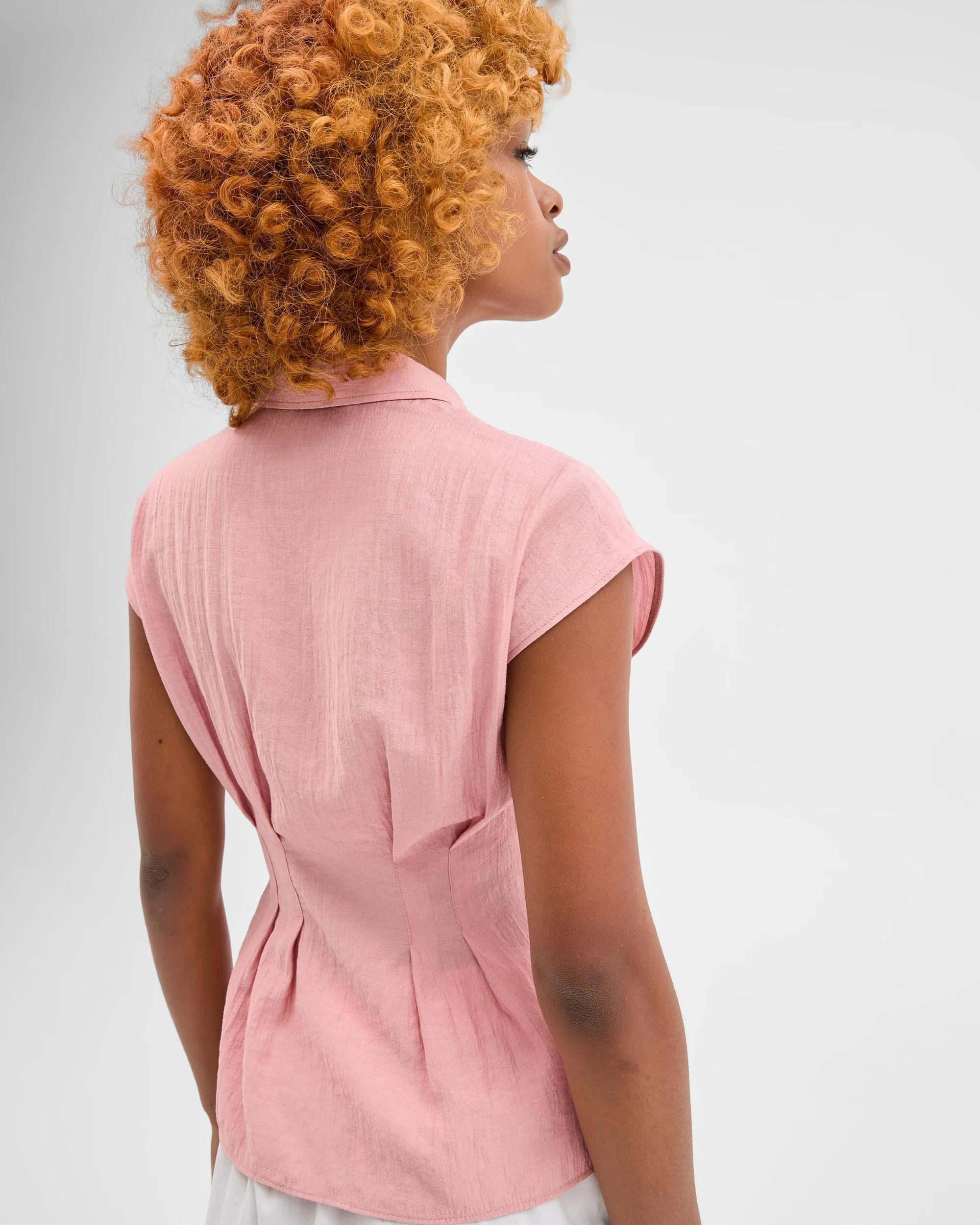 5 Target Petites Petites Short Sleeve Seam Detail Shirt BLUSH, 5 of 5