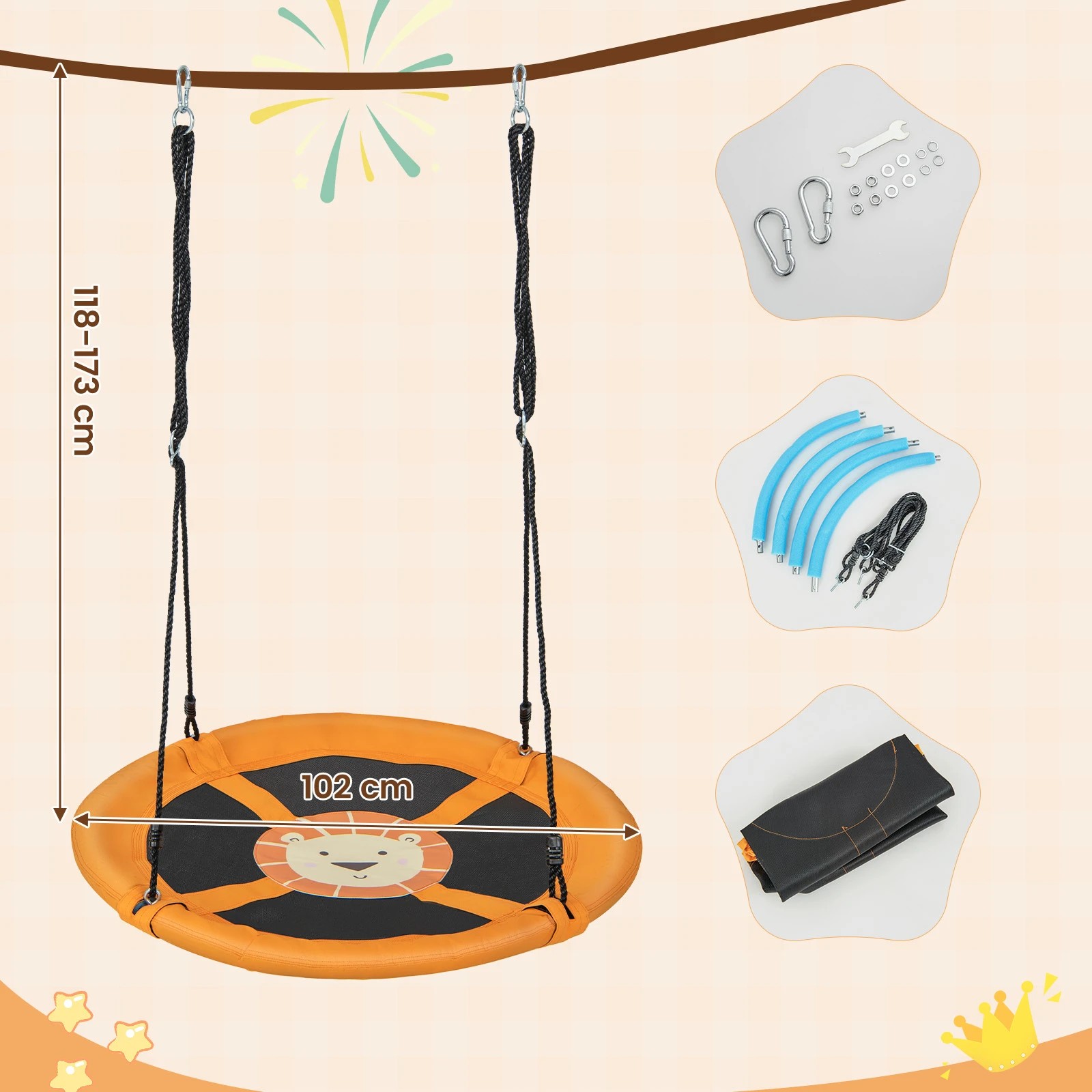 2 Costway 100cm Outdoor Tree Swing All-weather Flying Saucer Swing - Yellow, 2 of 2
