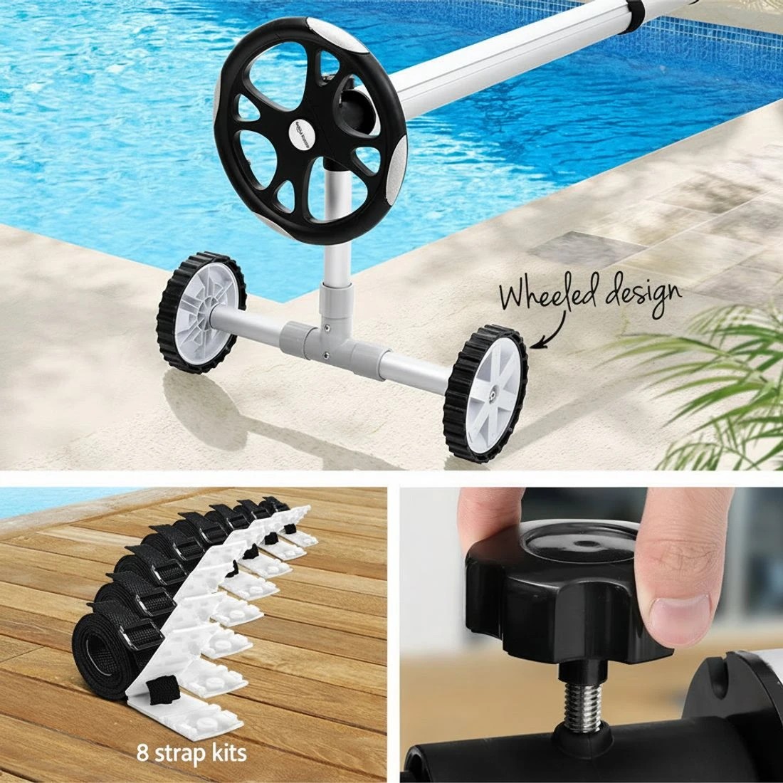 6 Aquabuddy Pool Cover Roller 6.55m Adjustable Swimming Pool Solar Blanket Reel - Multi, 6 of 6