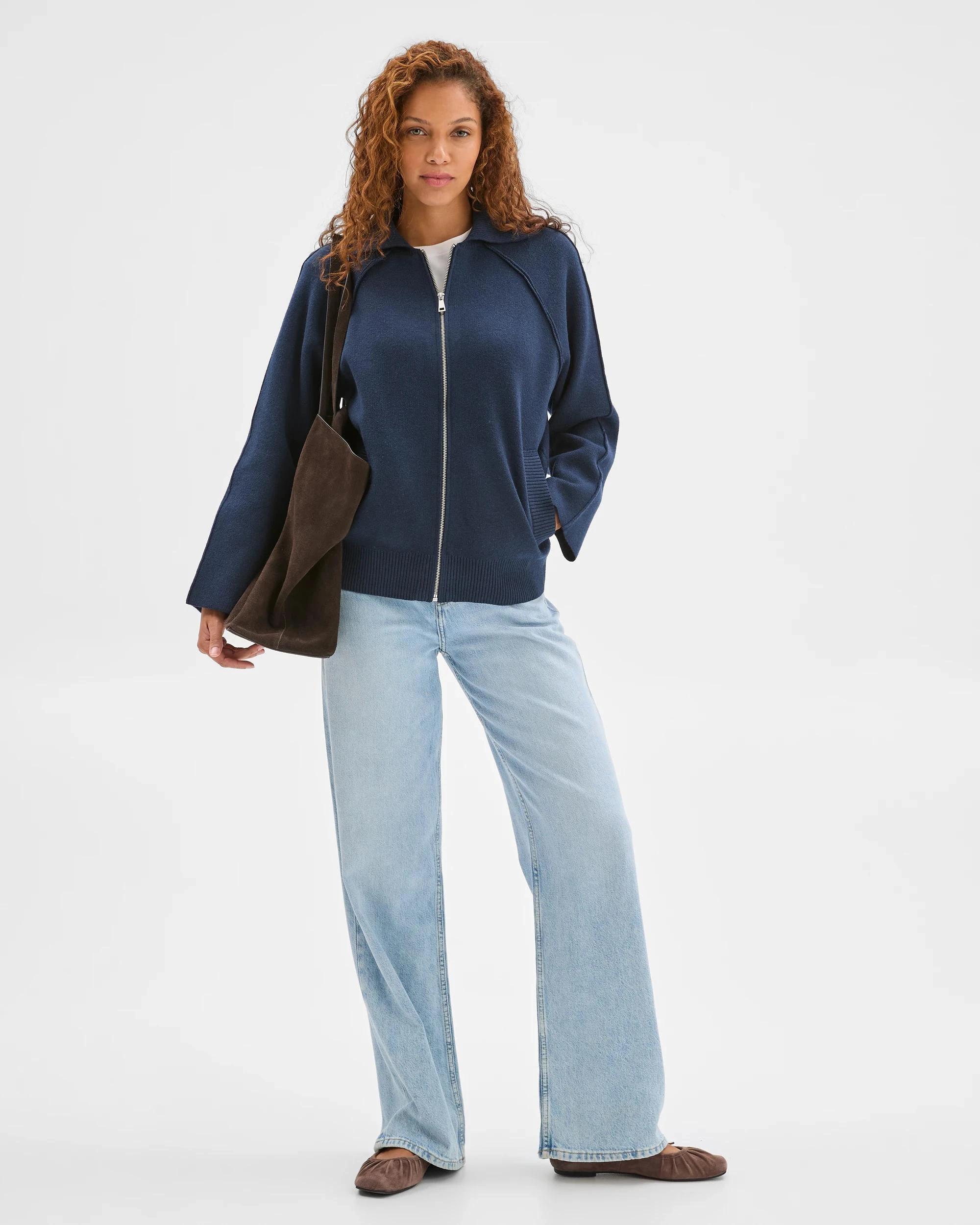 1 Target Woman Zip Through Knit Bomber Cardigan NAVY MARLE, 1 of 7