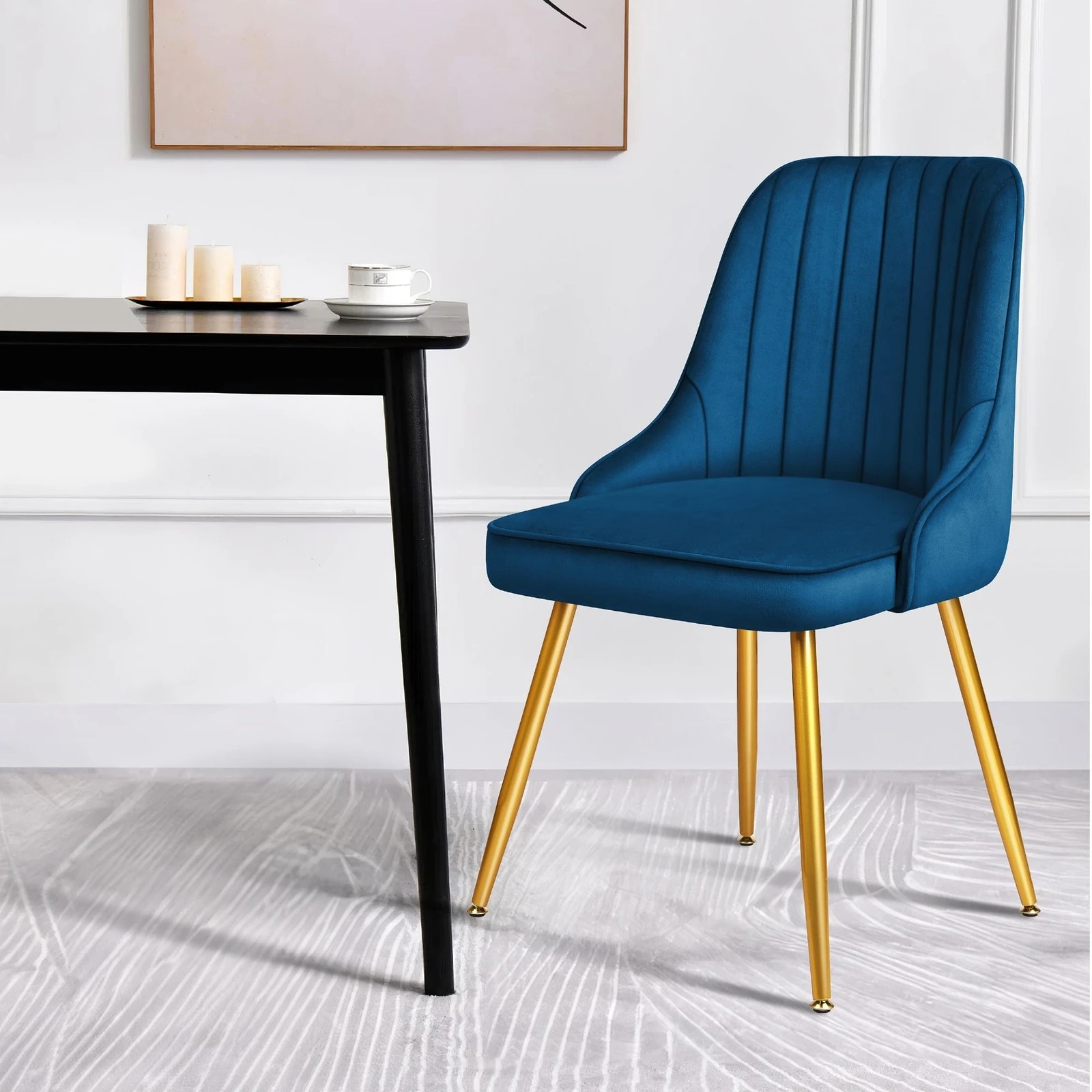 4 Alfordson 2x Dining Chairs Kitchen Accent Lounge Padded Tufted Seat Velvet - Blue, 4 of 9