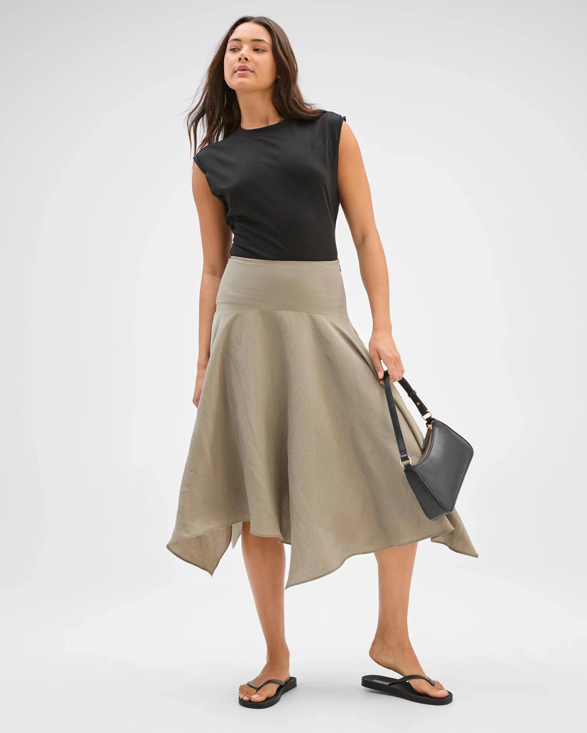1 Lily Loves Hanky Hem Midi Skirt KHAKI GREEN, 1 of 5