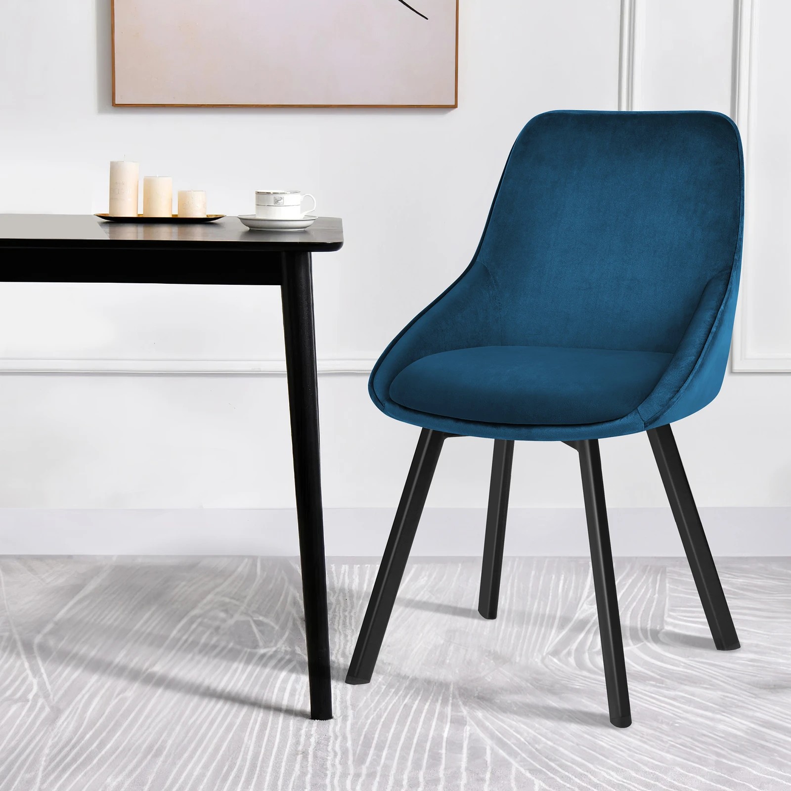 4 Alfordson 4x Dining Chairs Accent Kitchen Swivel Lounge Padded Seat Velvet - Blue, 4 of 8