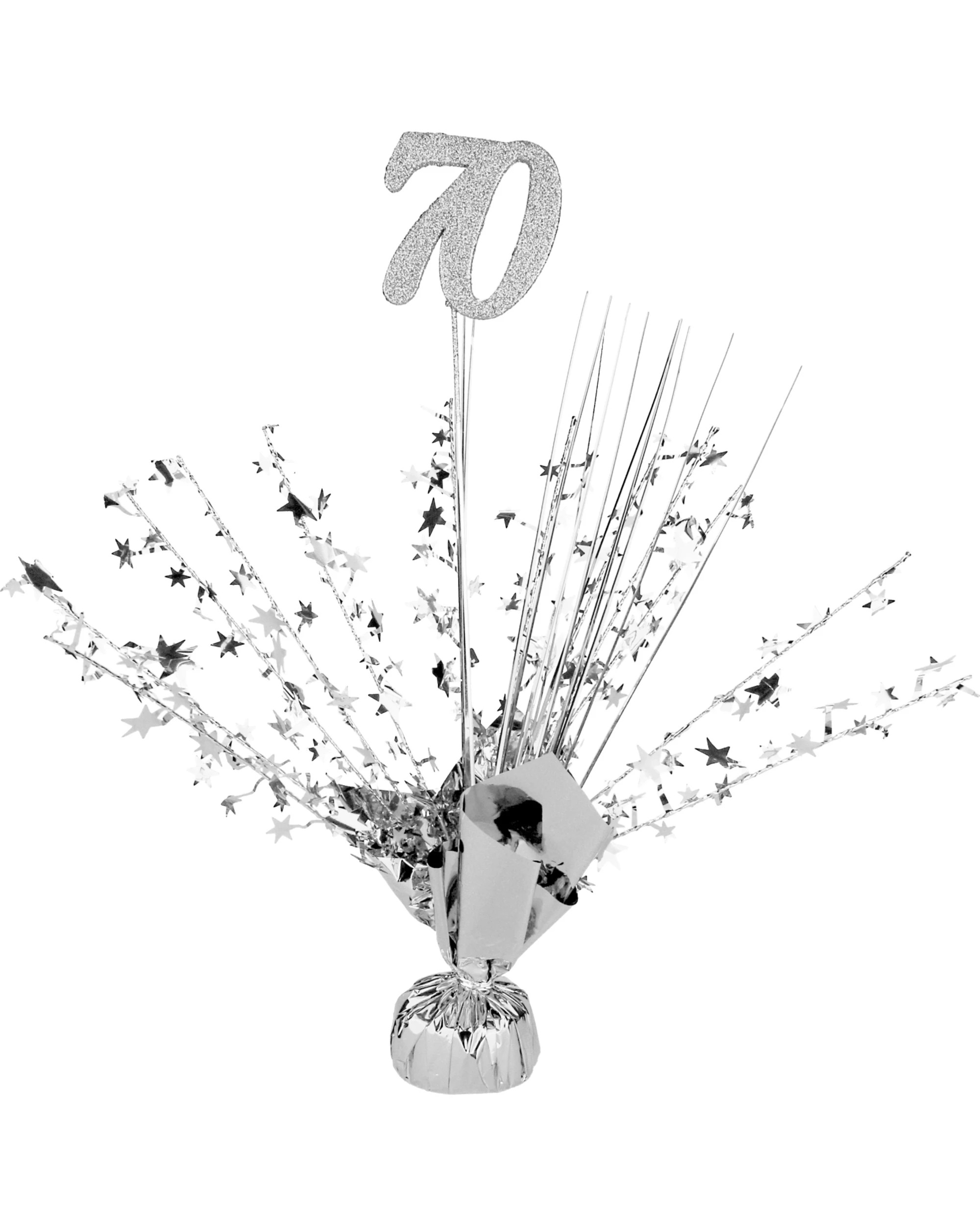 1 Party Maker 70th Birthday Silver Star Foil Spray Centrepiece, 1 of 1