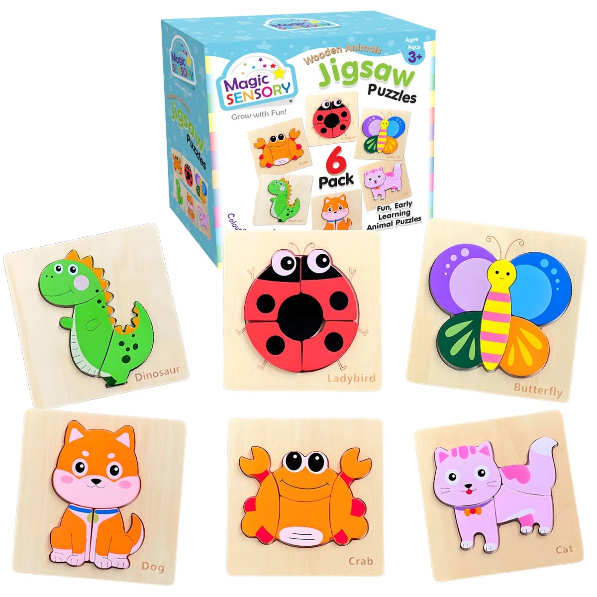 2 Magic Sensory Wooden Animals Jigsaw Puzzles 6 Pack, 2 of 4