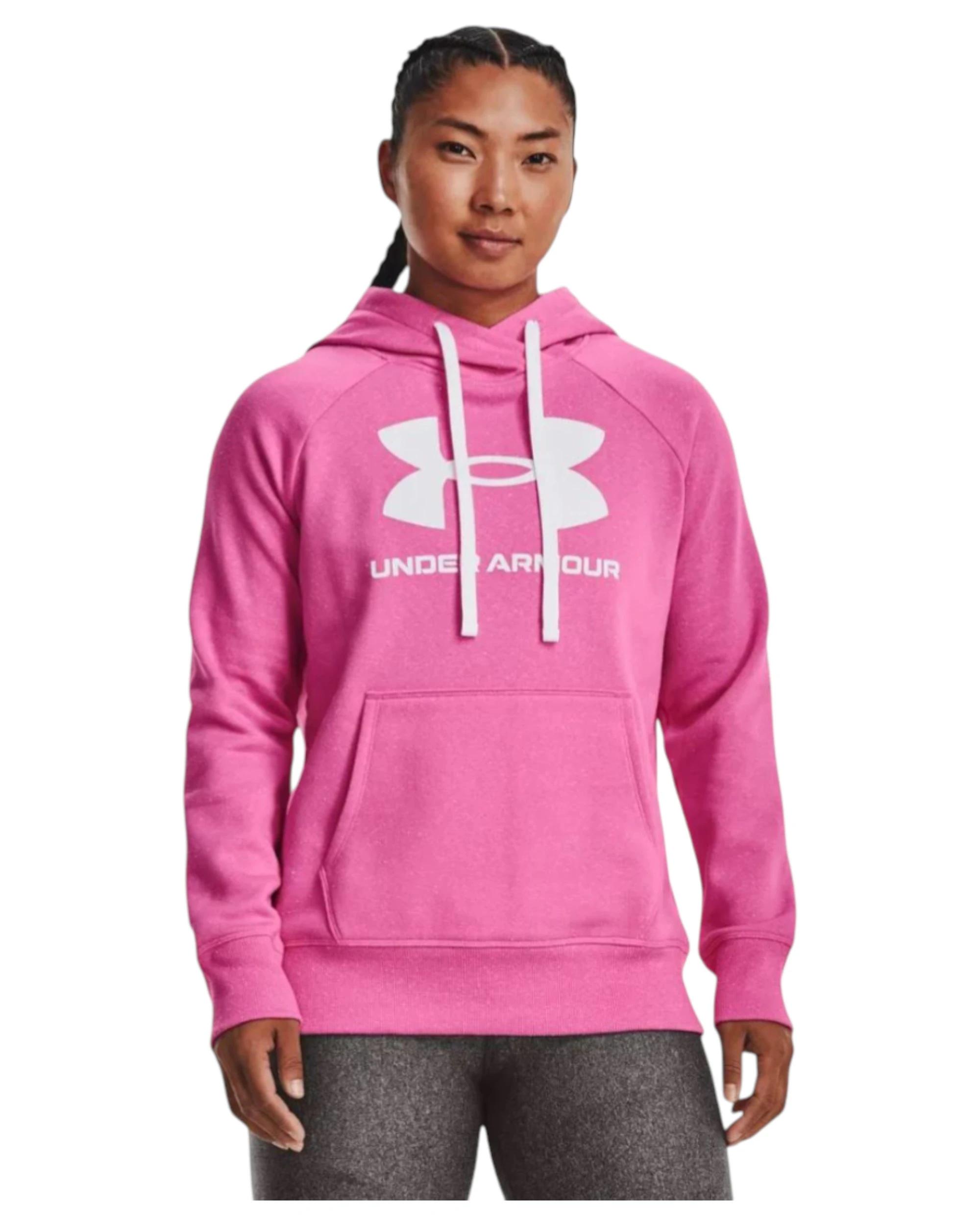 3 Under Armour Womens Rival Fleece Logo Pink Edge Hoodie PINK, 3 of 4