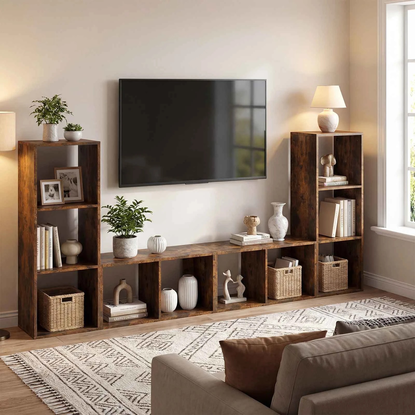 4 Costway 2-Tier Storage Bookshelf Open Display Shelf Bedside Table Cubes Organizer Cabinet - Brown, 4 of 5