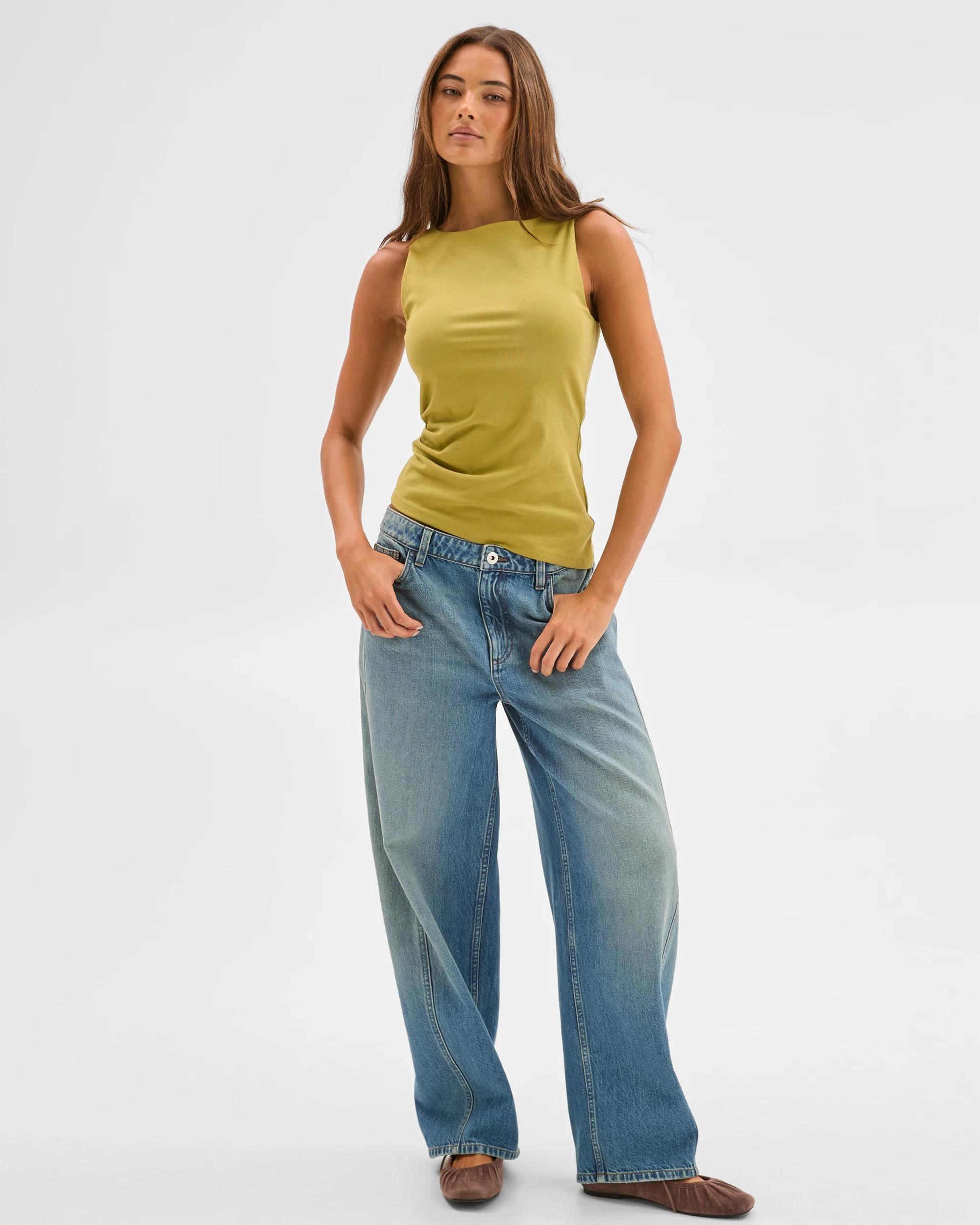 2 Lily Loves Australian Cotton Blend Asymmetrical Hem Tank Top MARTINI GREEN, 2 of 7