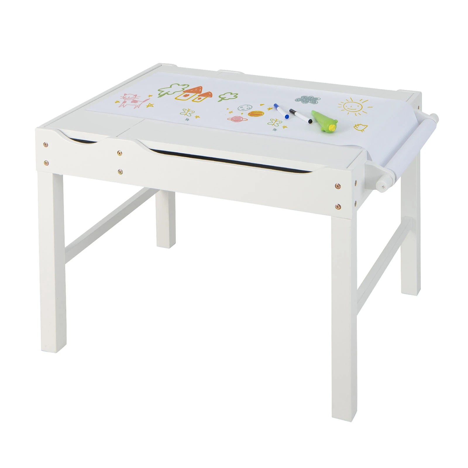 1 Costway Lego Play Center Wooden Activity Table Toys Storage Desk - White, 1 of 3