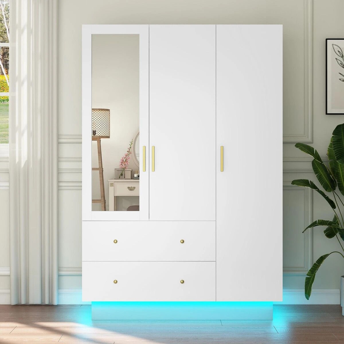 3 LUXSUITE Mirrored Wardrobe Cabinet Dresser LED, 3 of 8