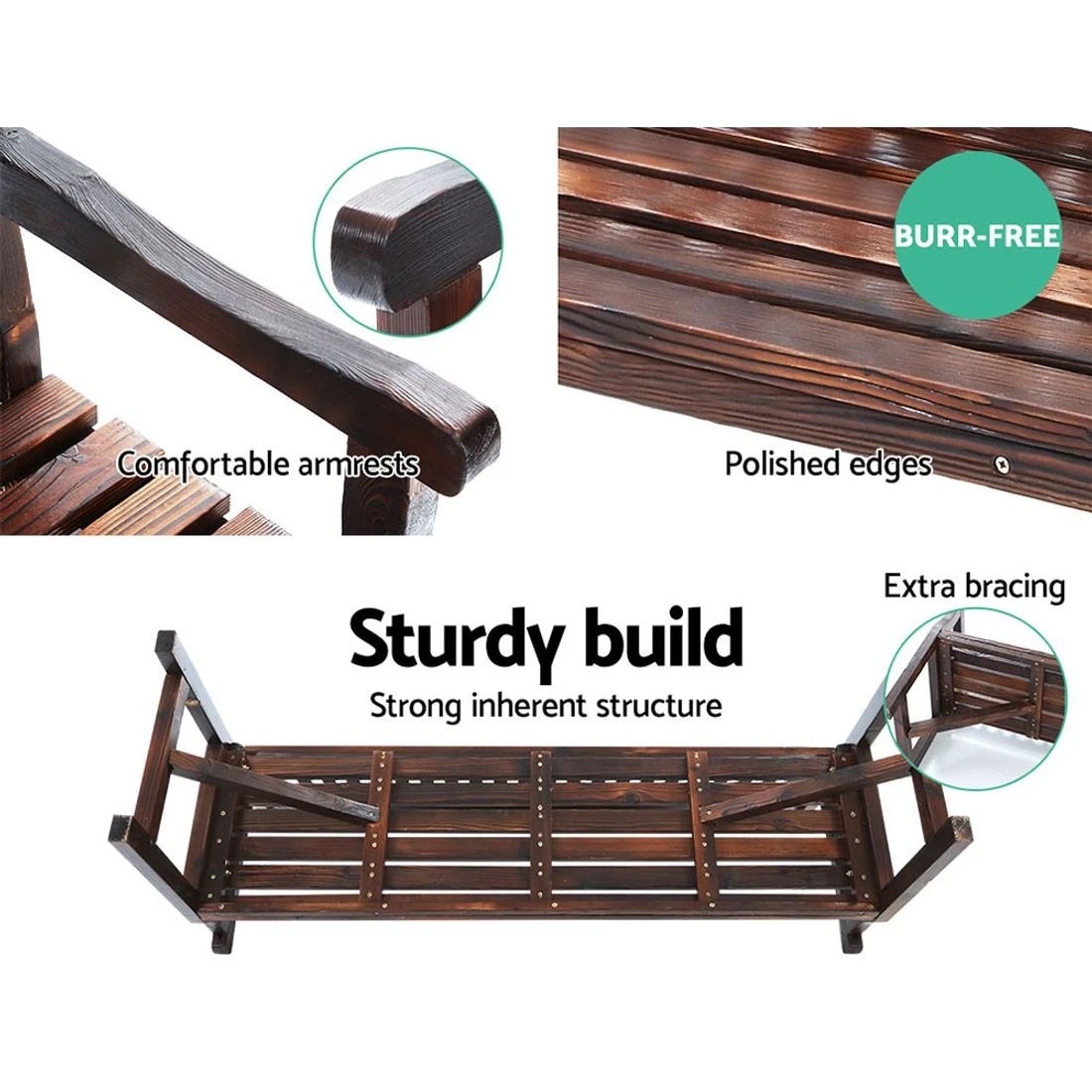 4 Gardeon 5FT Outdoor Garden Bench Wooden 3 Seat Chair Patio Furniture - Charcoal, 4 of 6