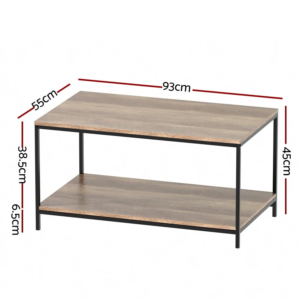 2 Artiss Coffee Table Rectangular 93CM Walnut Olin - Multi, 2 of 8