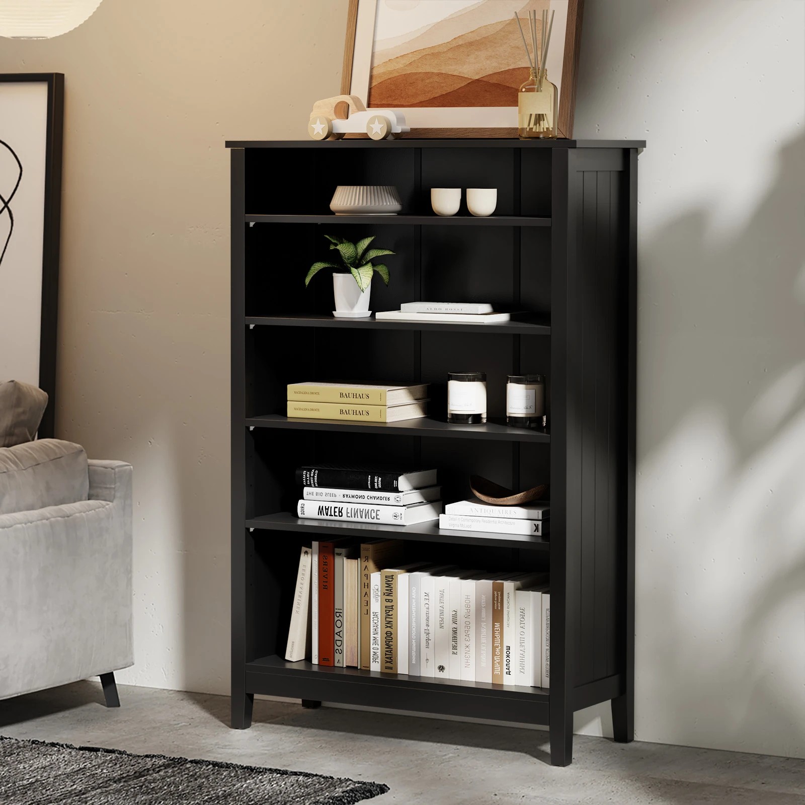 2 Oikiture Bookshelf Bookcase Display Shelf 5-tier Storage Cabinet
 - Black, 2 of 9