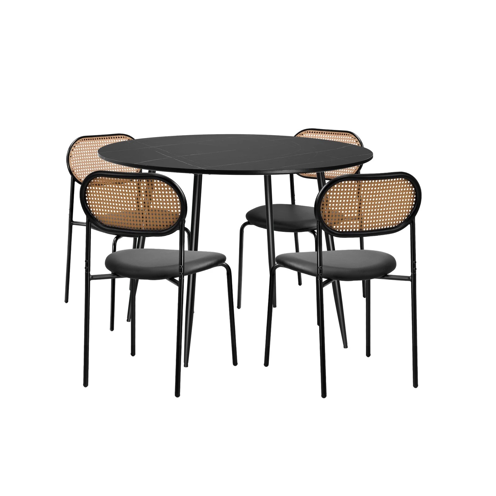 9 Oikiture 110cm Round Dining Table with 4PCS Dining Chairs PU Leather - Black, 9 of 9