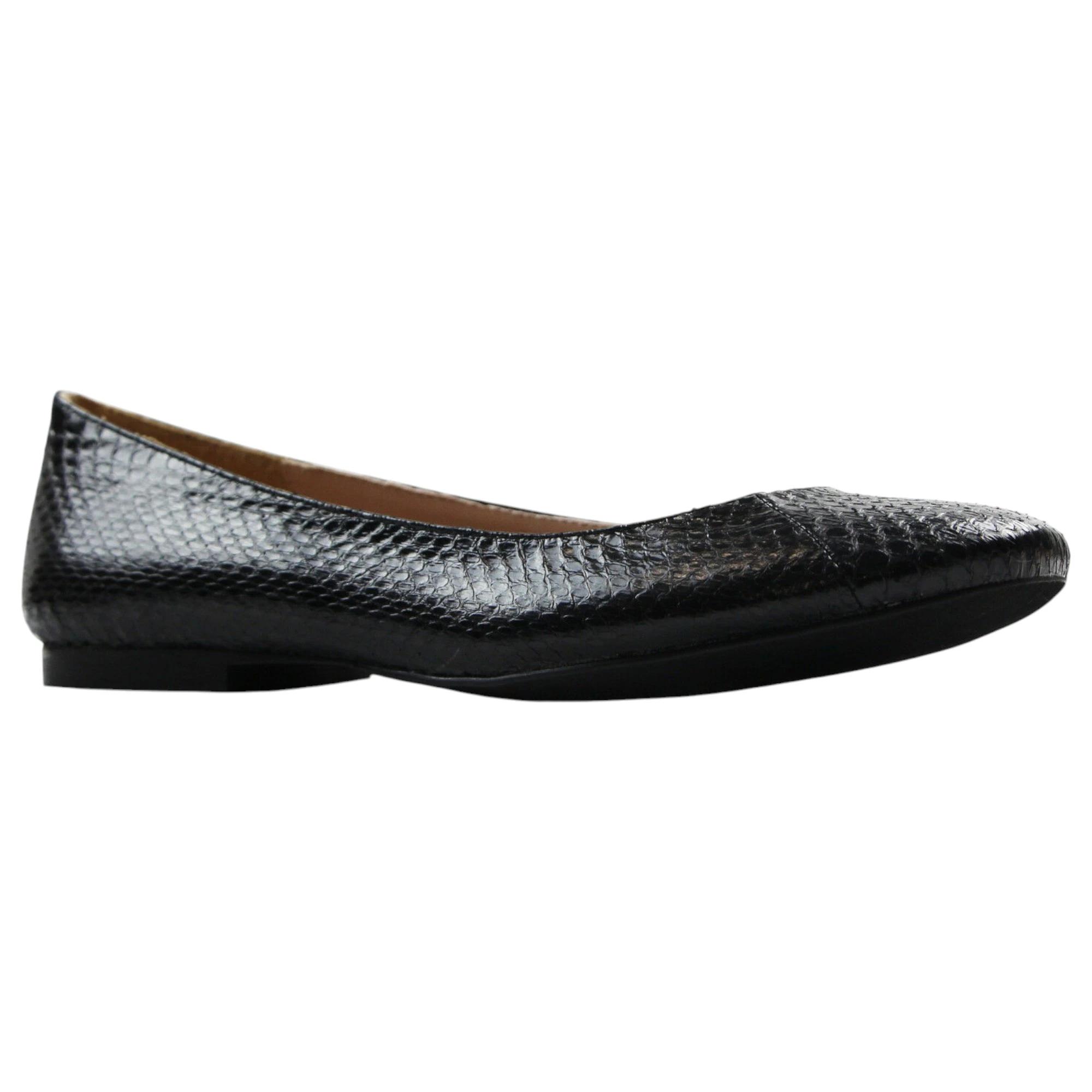 1 Zasel Zoe Ladies Womens Snake Skin Leather Flats Work Casual Shoes BLACK, 1 of 3