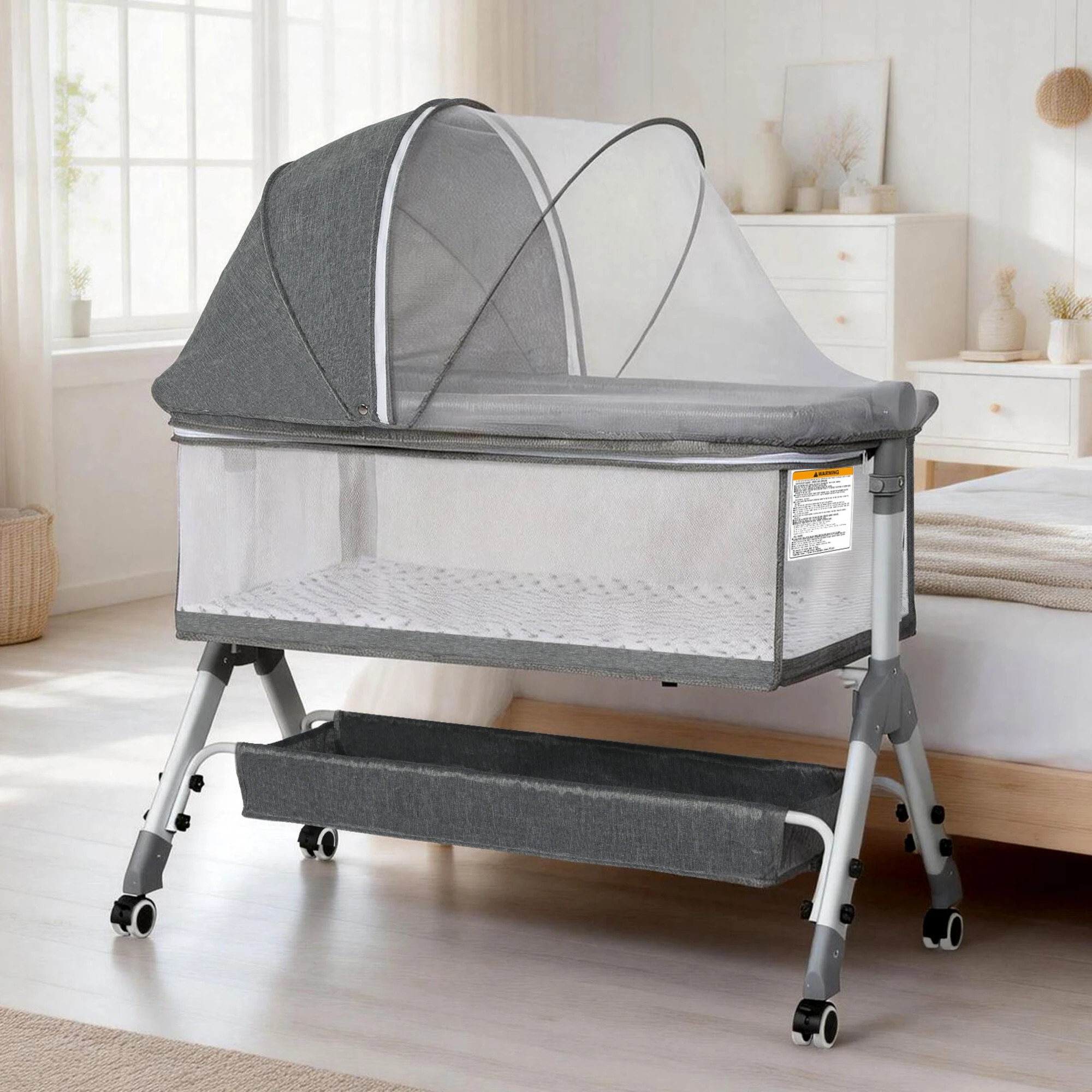 7 Bopeep Baby Cot Bed Crib Portable Bassinet Safety Fence Adjustable Bedside, - Grey, 7 of 9