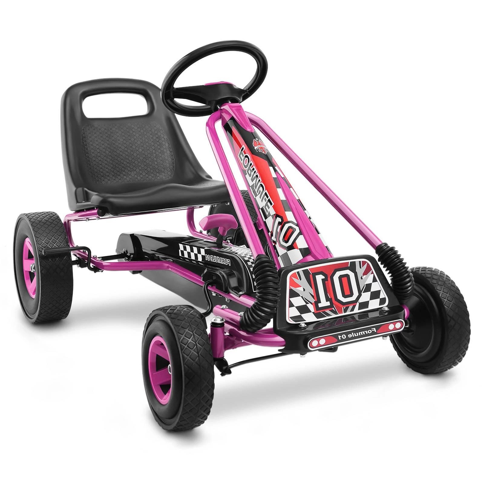 1 Costway Pedal Go Kart 4 Wheel Ride On Toys Racer Pedal Car - Pink, 1 of 1