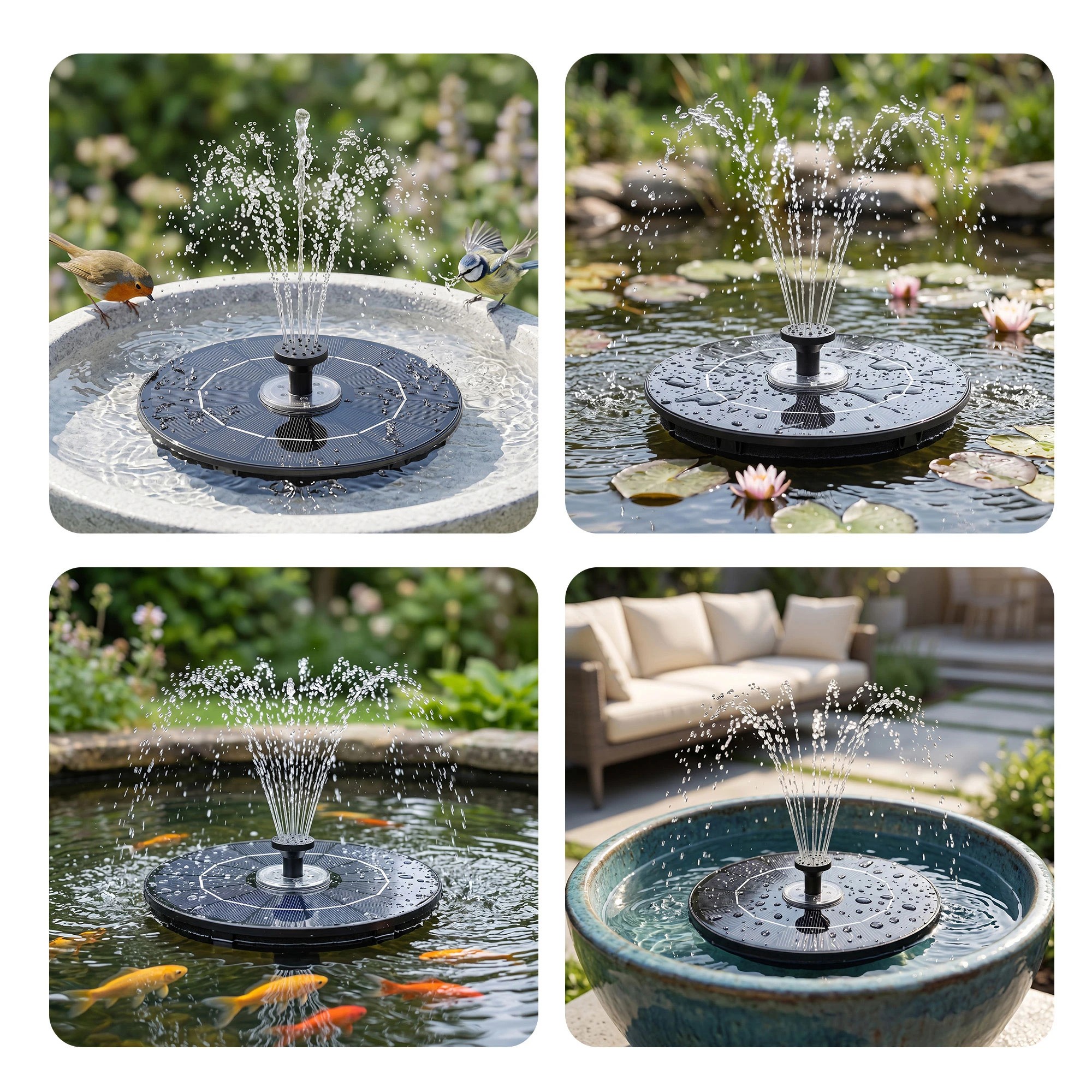7 Gardeon Solar Fountain Pump Bird Bath LED Lights 165 L/h Flow 17cm - Black, 7 of 9