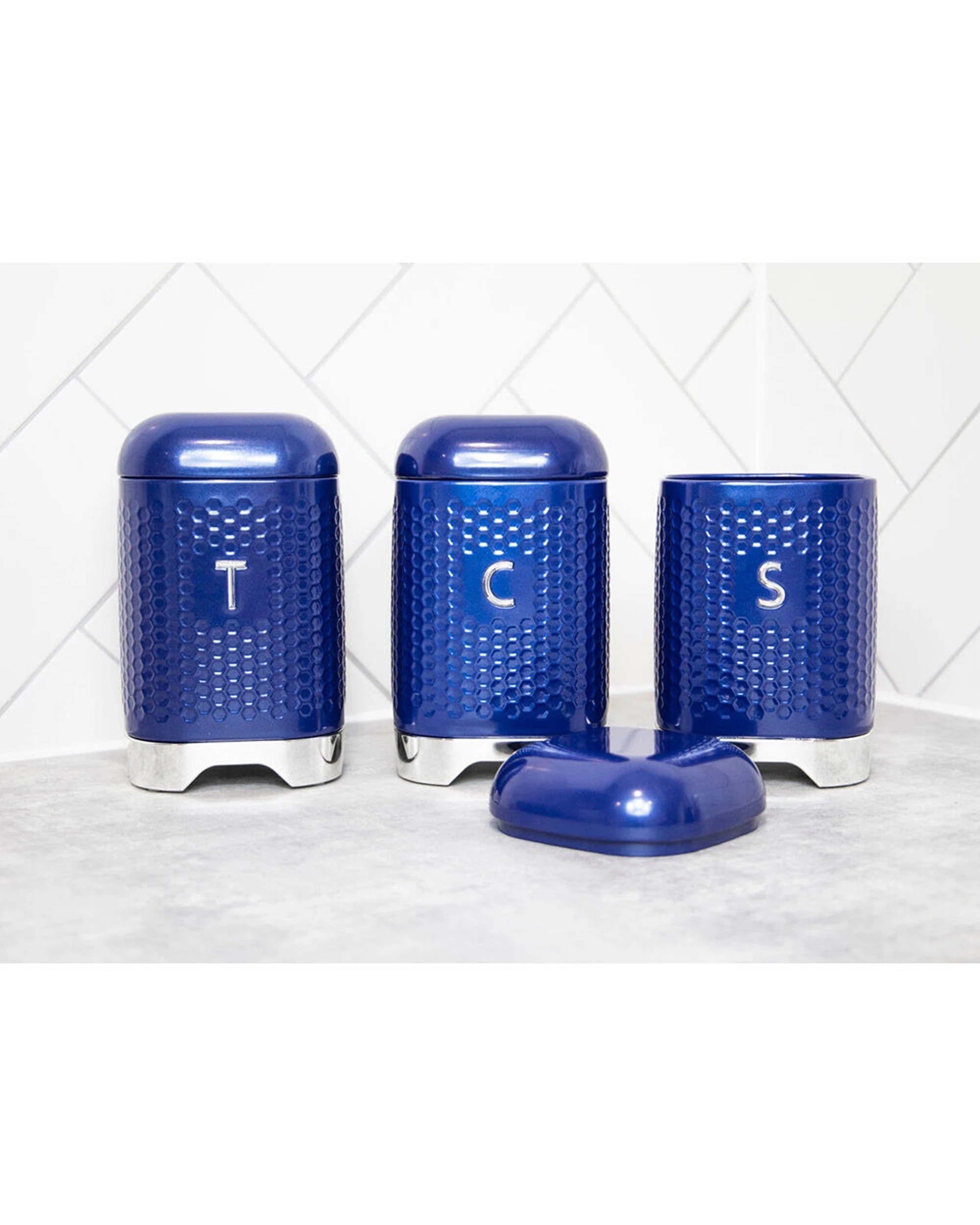 4 Kitchen Craft Lovello Carbon Steel Retro Coffee Canister With Geometric Finish Midnight Navy - Blue, 4 of 4