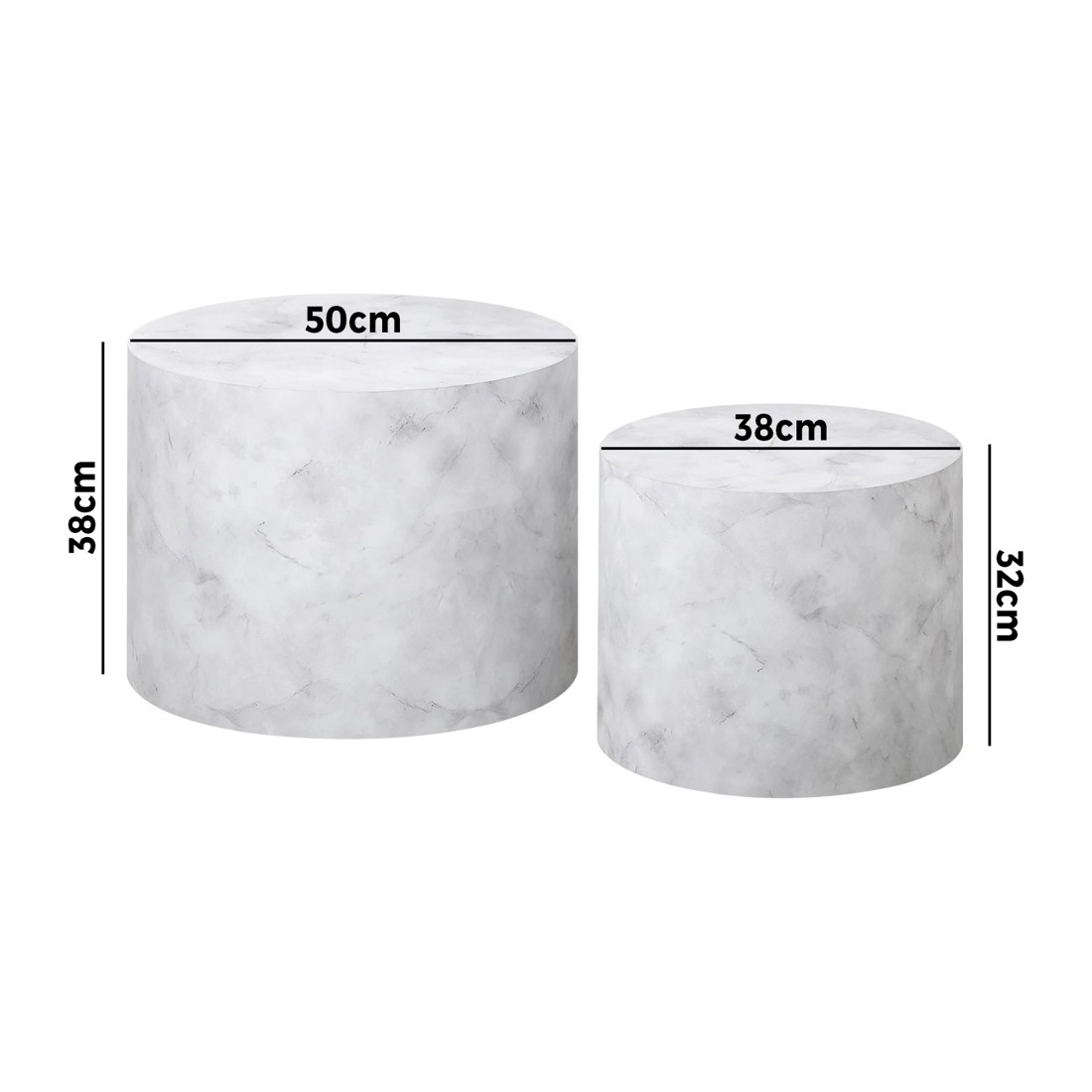 10 Oikiture Coffee Table Set Of 2 Round Side Tables Sofa Cafe Marble Effect
 - White, 10 of 10