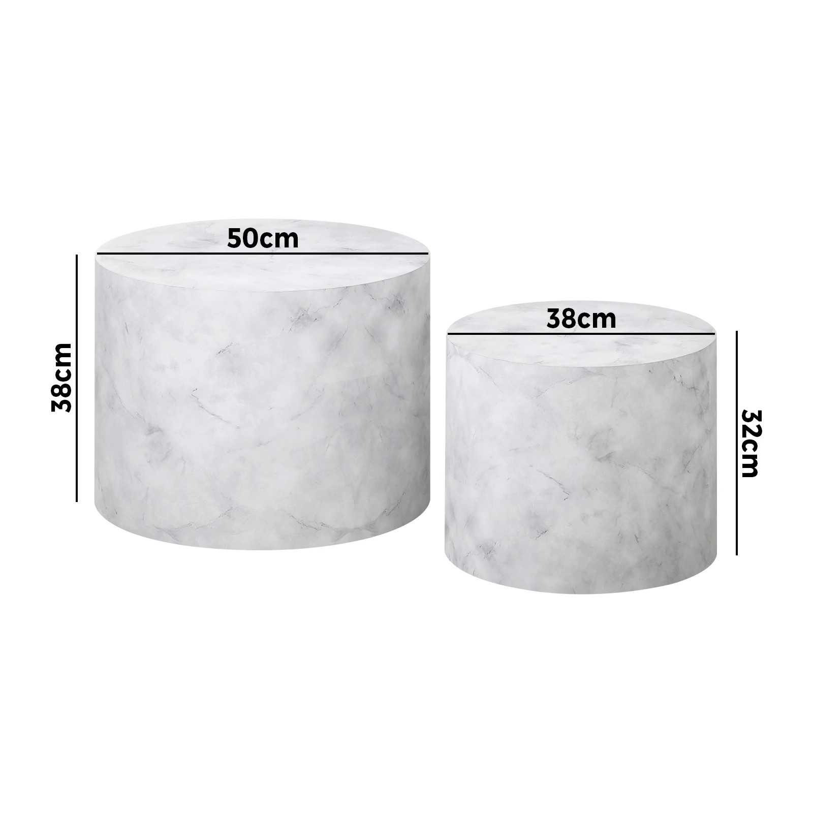 10 Oikiture Coffee Table Set Of 2 Round Side Tables Sofa Cafe Marble Effect
 - White, 10 of 10