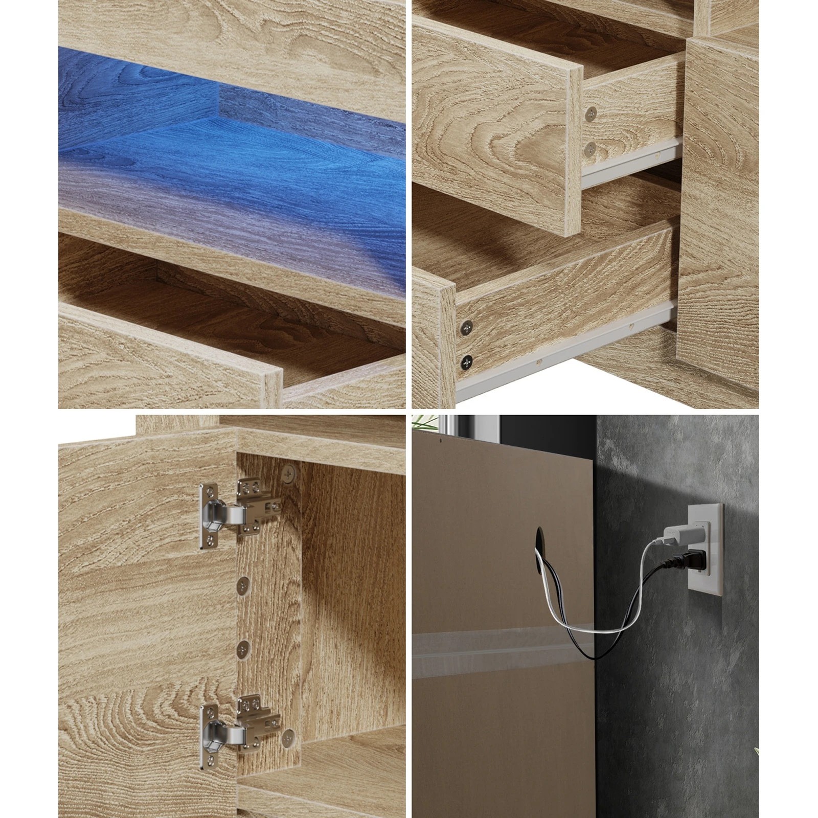 6 Oikiture Entertainment Unit Rgb Led Gloss Black 180cm
 - Natural, 6 of 9