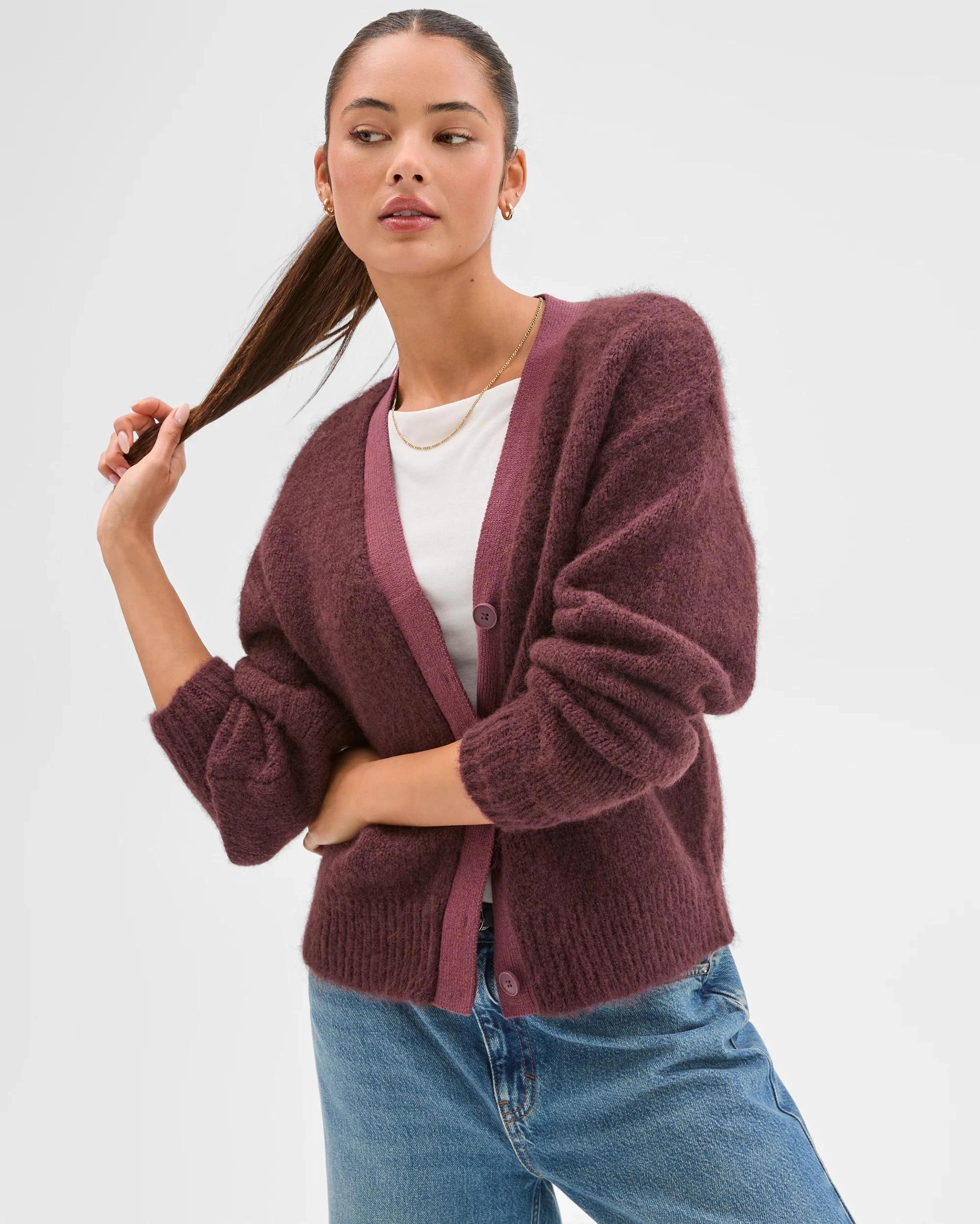 7 Lily Loves Contrast Bind Cardigan FUDGE, 7 of 8