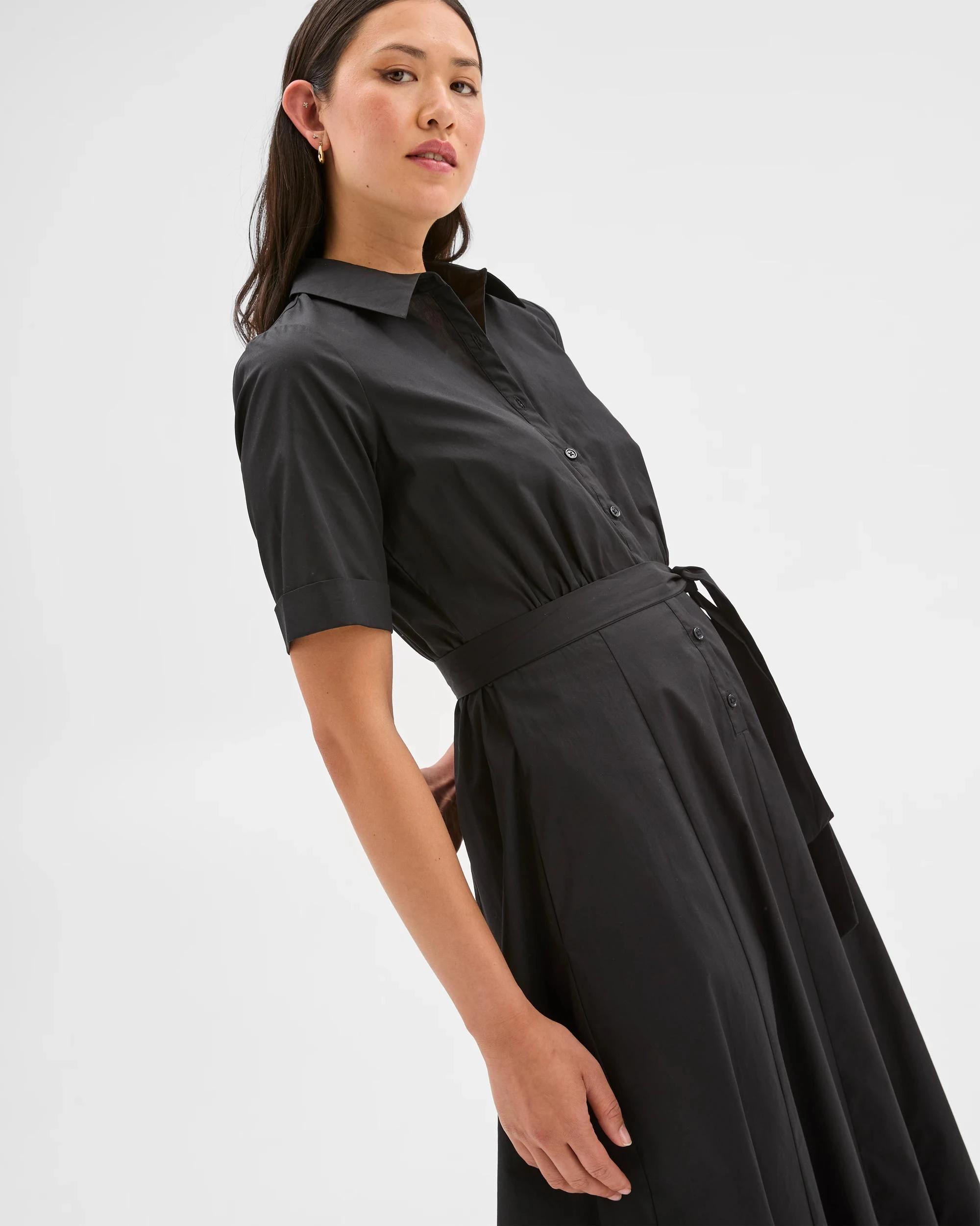2 Australian Cotton Midi Shirt Dress - Preview BLACK, 2 of 6