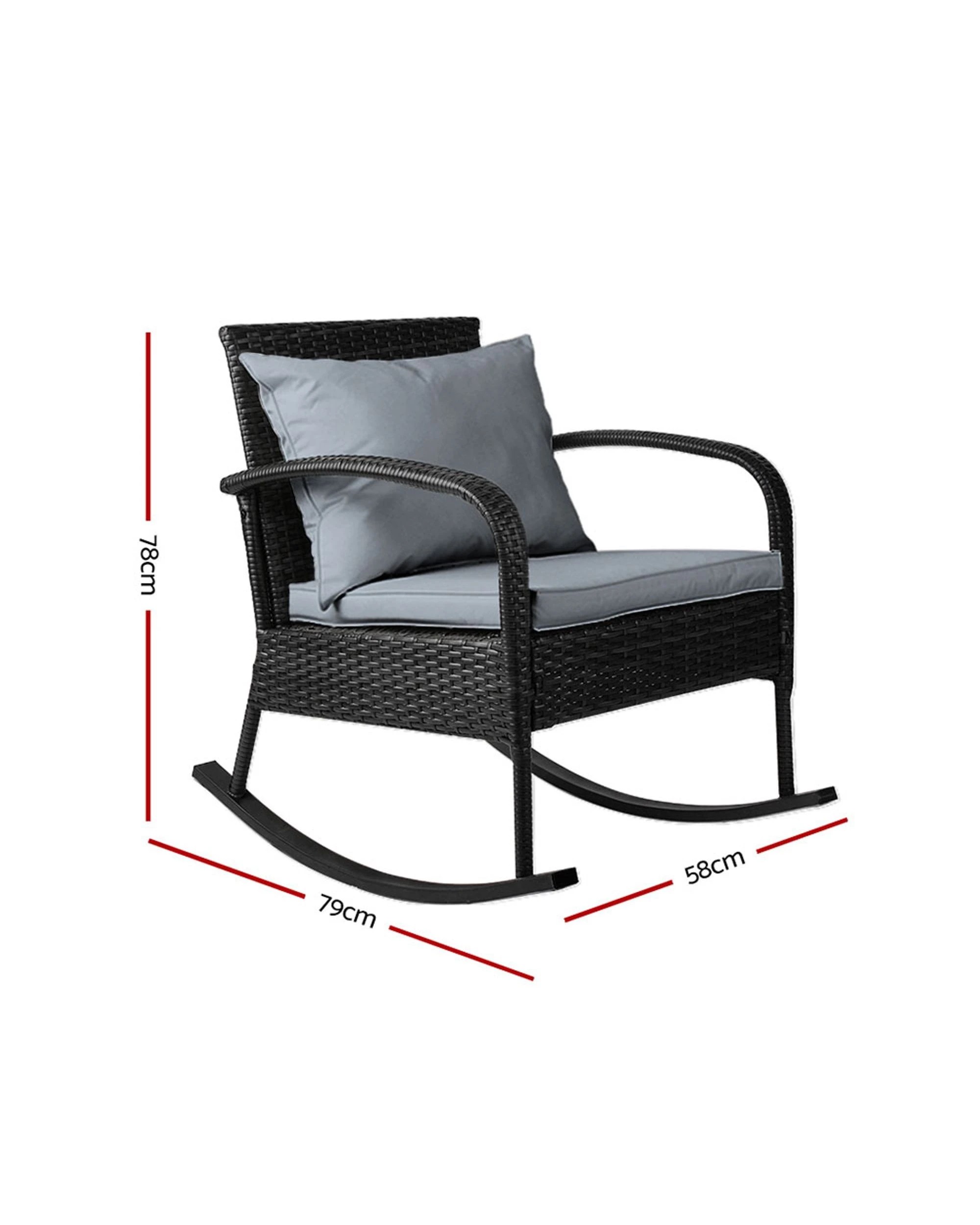 2 Gardeon Rocking Chair Wicker Outdoor Furniture Garden Patio Lounge Setting
 - Black, 2 of 4