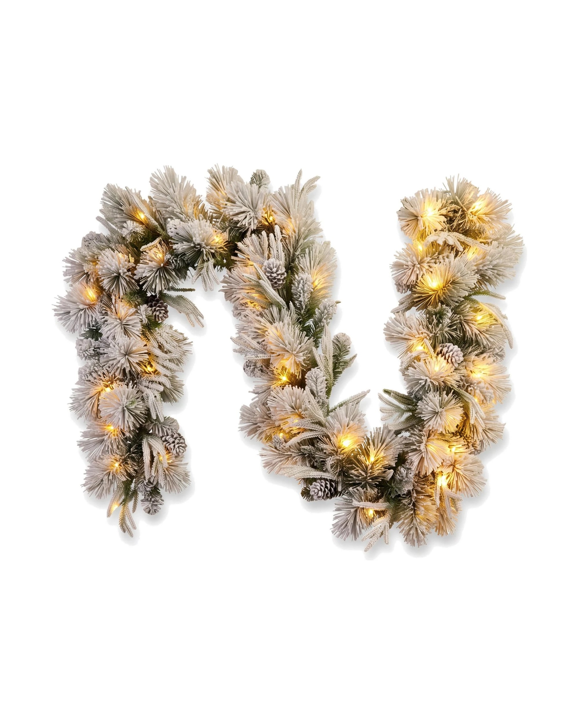 2 Christabelle 2.74m Pre-Lit Flocked Garland, Pine Cones, LED Timer - White, 2 of 9