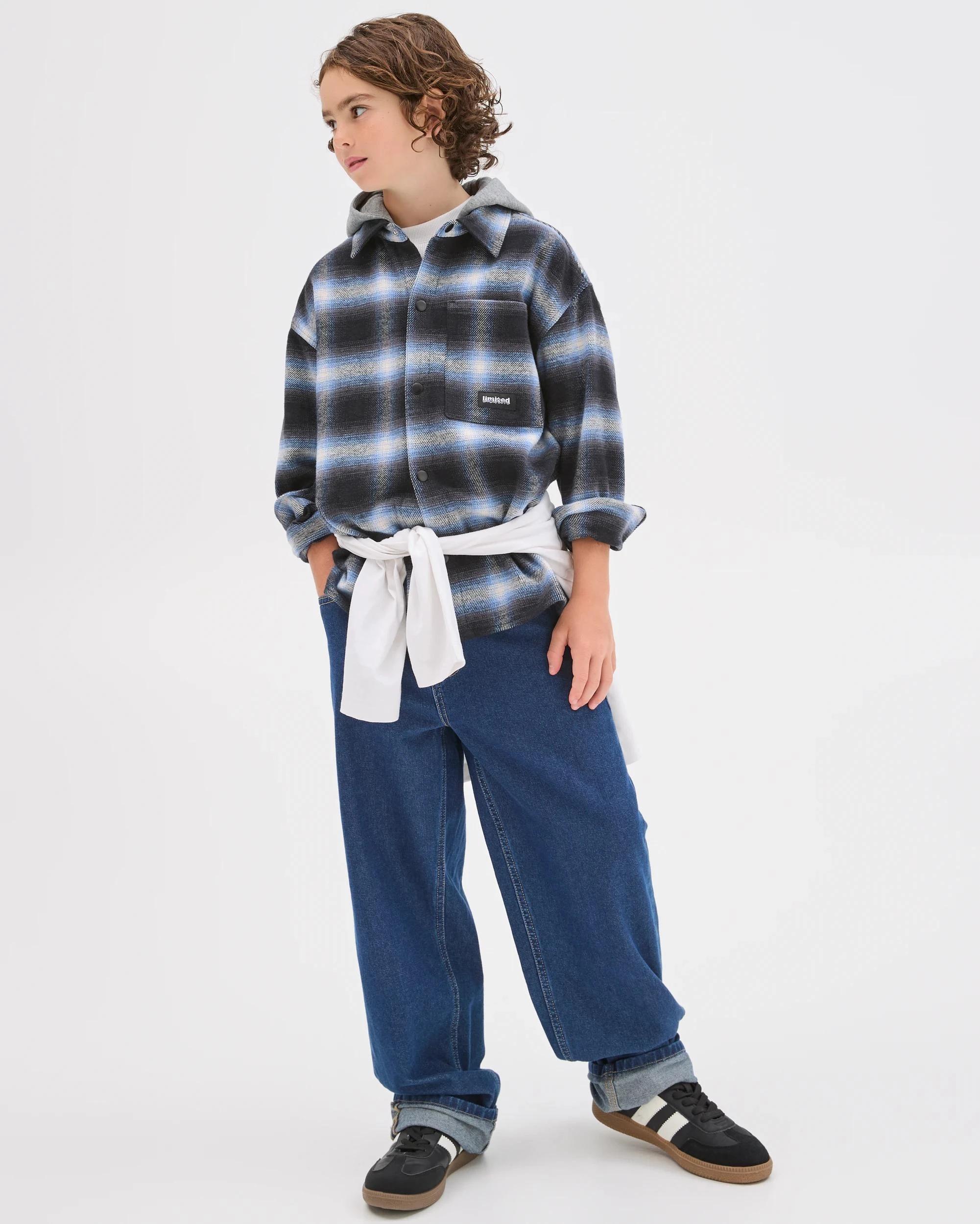 1 Target Kids Australian Cotton Heavy Flannelette Hooded Shirt BLUE CHECK, 1 of 8