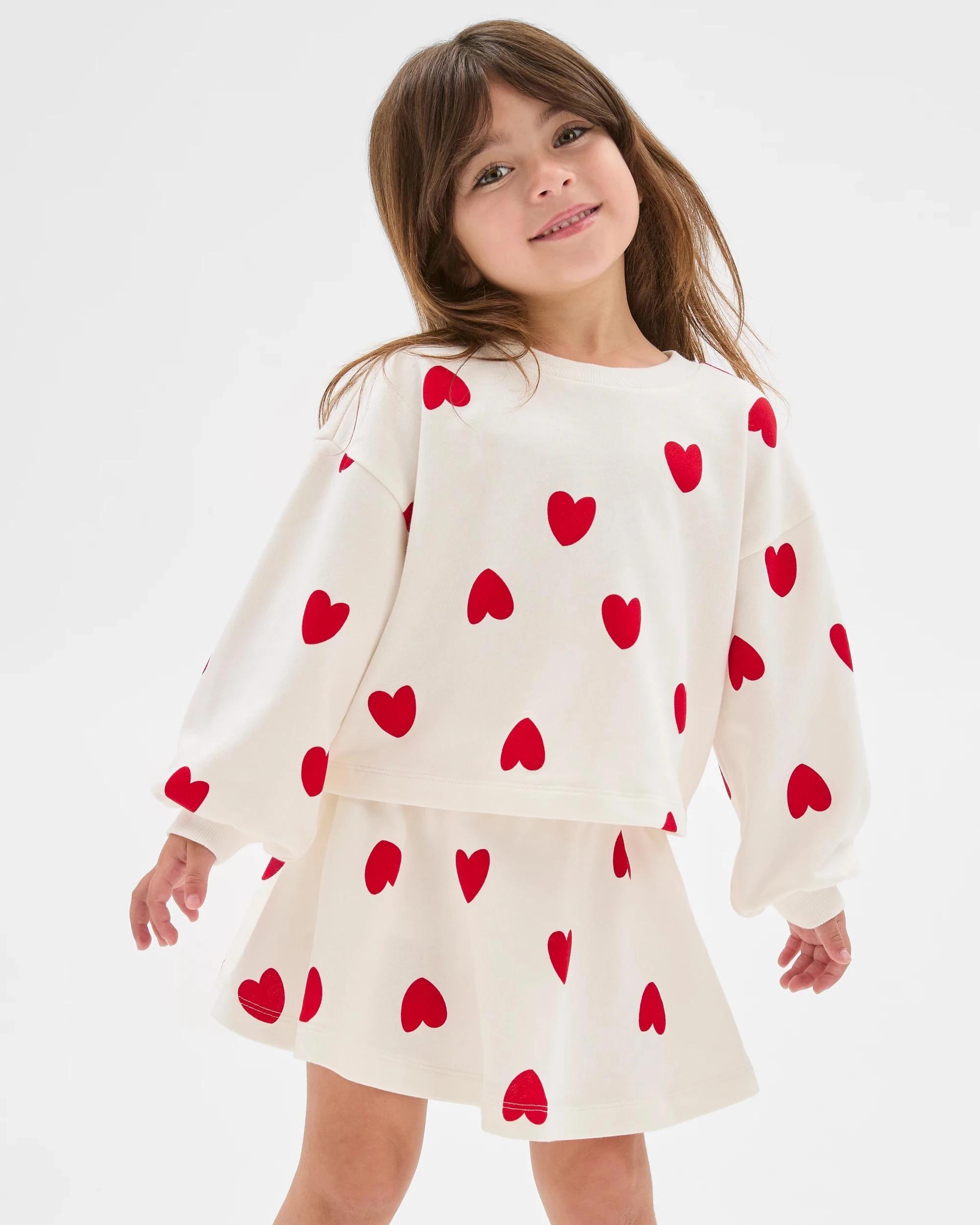 2 Target Australian Cotton Fleece Top and Skort 2 Piece Set WHITE AOP HEARTS, 2 of 9
