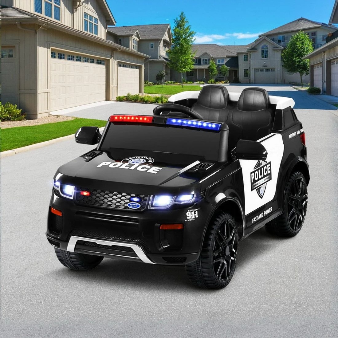 3 Rigo Kids Electric Ride On Patrol Police Car Horn Music Remote - Black, 3 of 5
